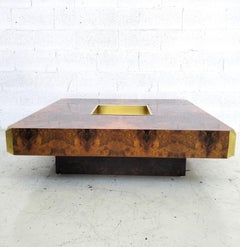 Mesa de café de madera de arce y latón Alveo de Willy Rizzo para Sabot - Italia Años 70