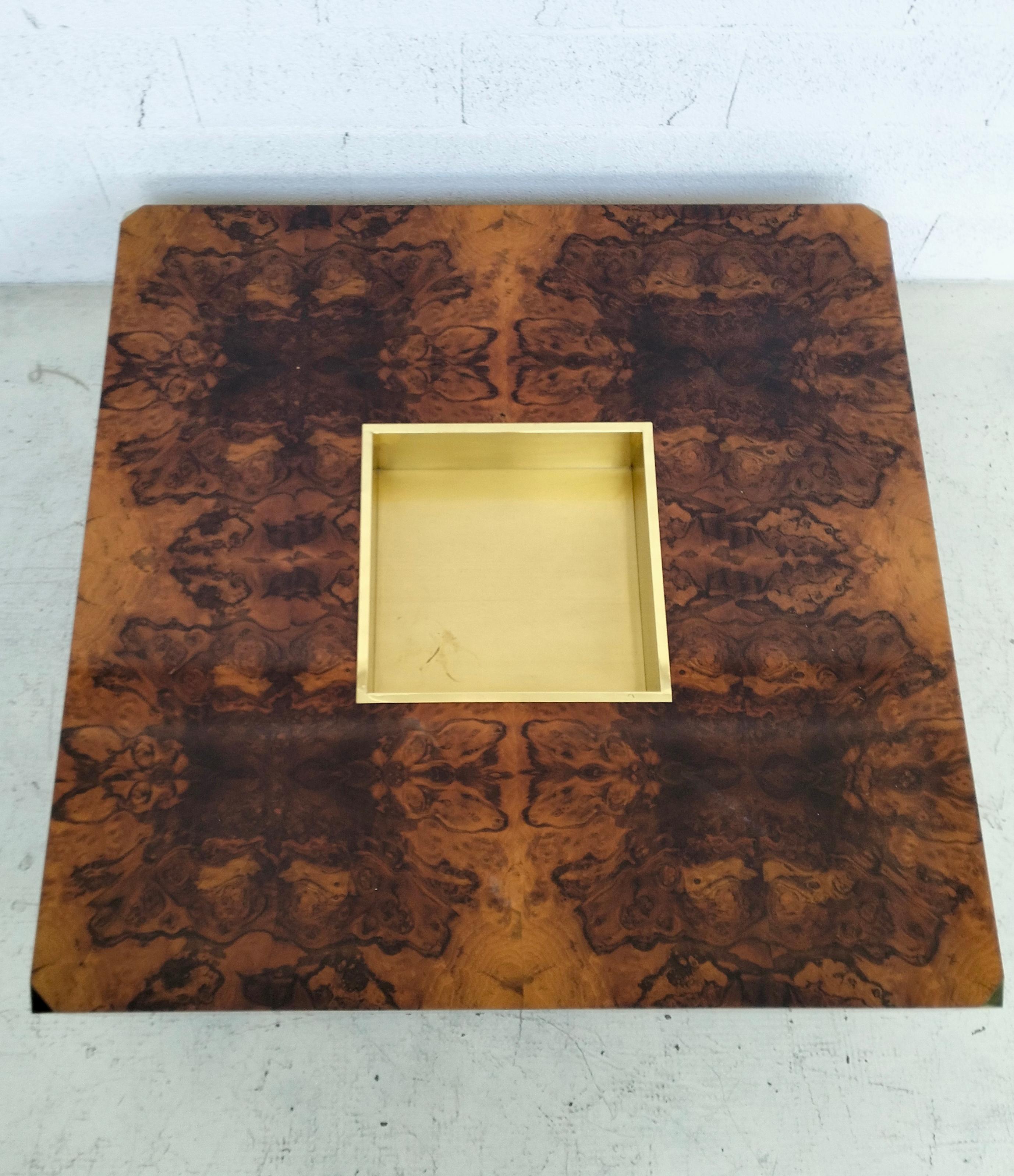 Fin du 20e siècle Table basse en loupe et laiton Alveo par Willy Rizzo pour Sabot - Italie 70's en vente