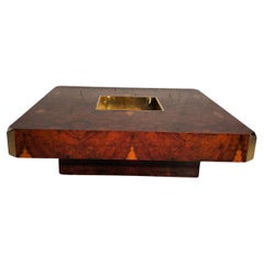 Burlwood and brass coffe table Alveo by Willy Rizzo for Sabot - Italy 70's