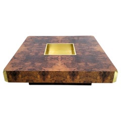 Burlwood and brass coffe table Alveo by Willy Rizzo for Sabot - Italy 70's