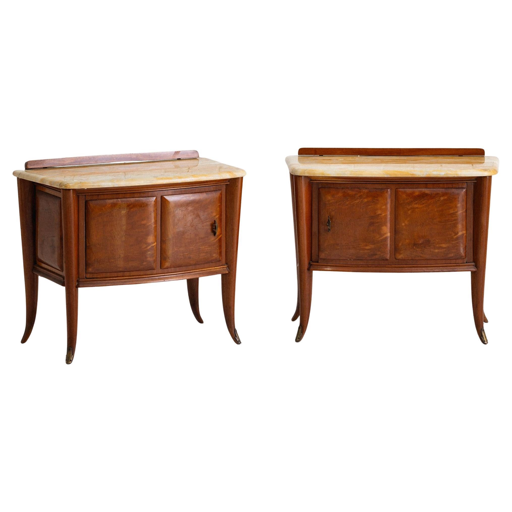 Burlwood and Marble Nightstands in Style of Paolo Buffa, a Pair For Sale