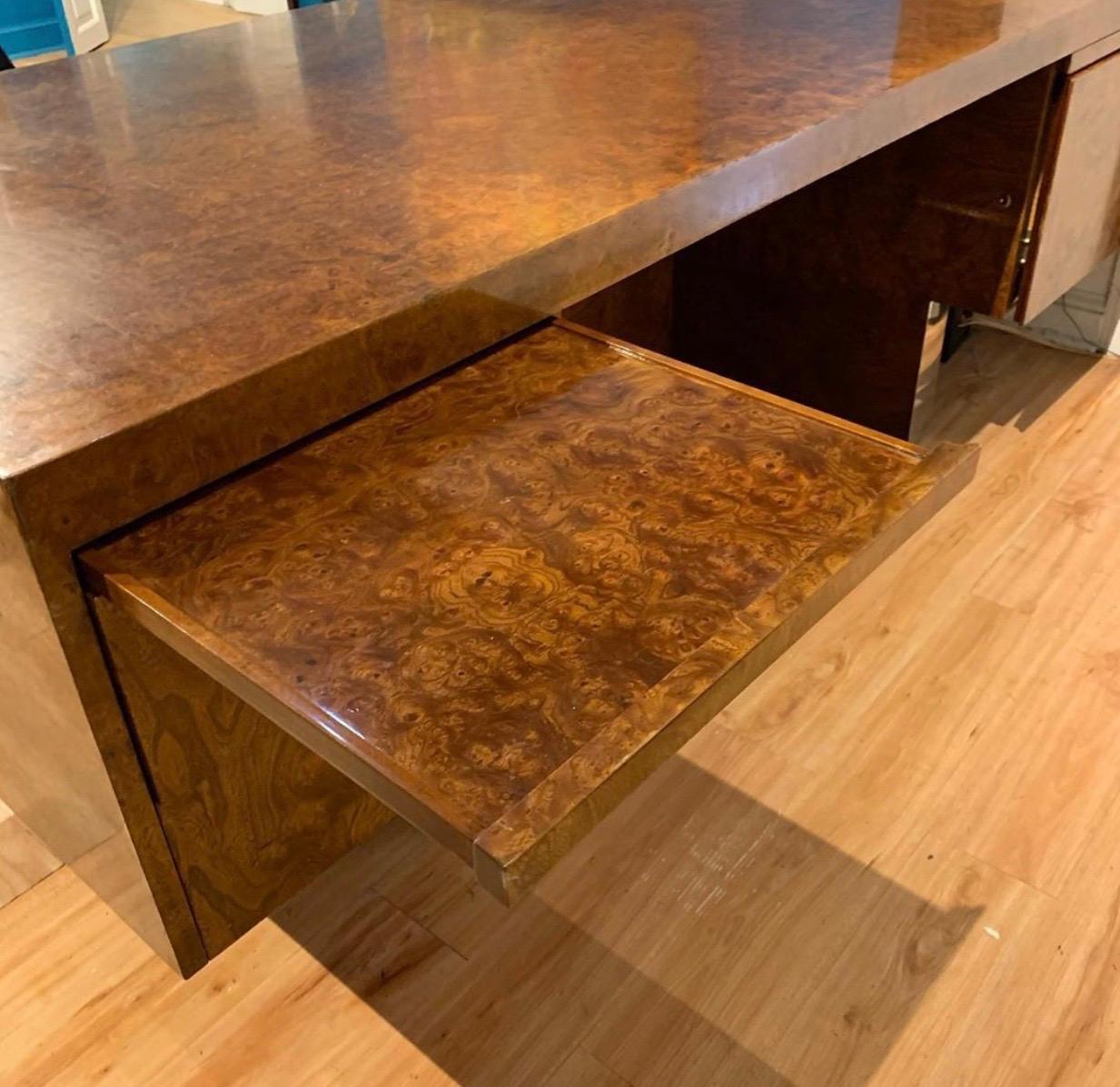 Burl Wood and Polished Steel Desk by Leon Rosen for Pace Collection, circa 1970 8