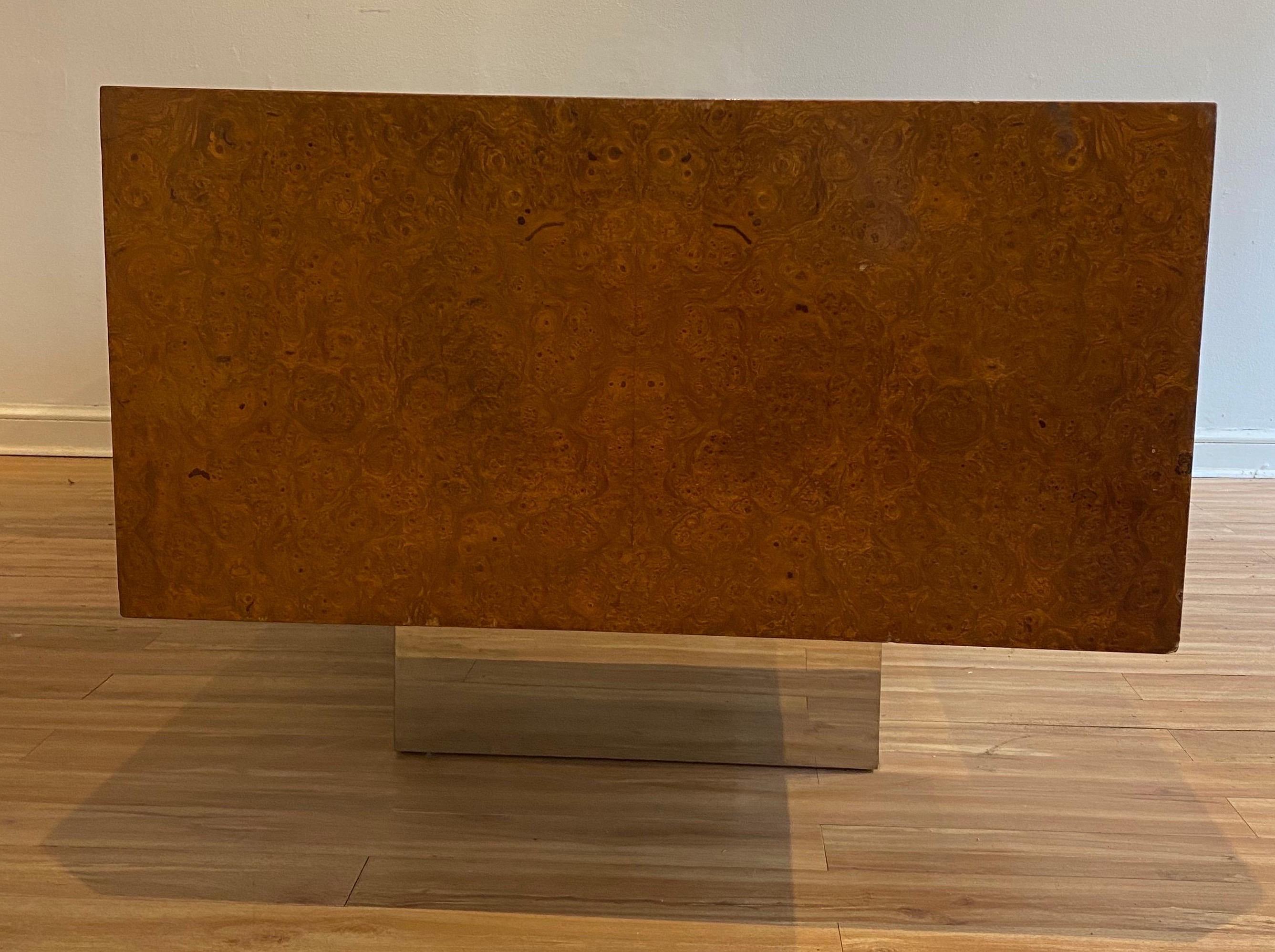 Burl Wood and Polished Steel Desk by Leon Rosen for Pace Collection, circa 1970 1
