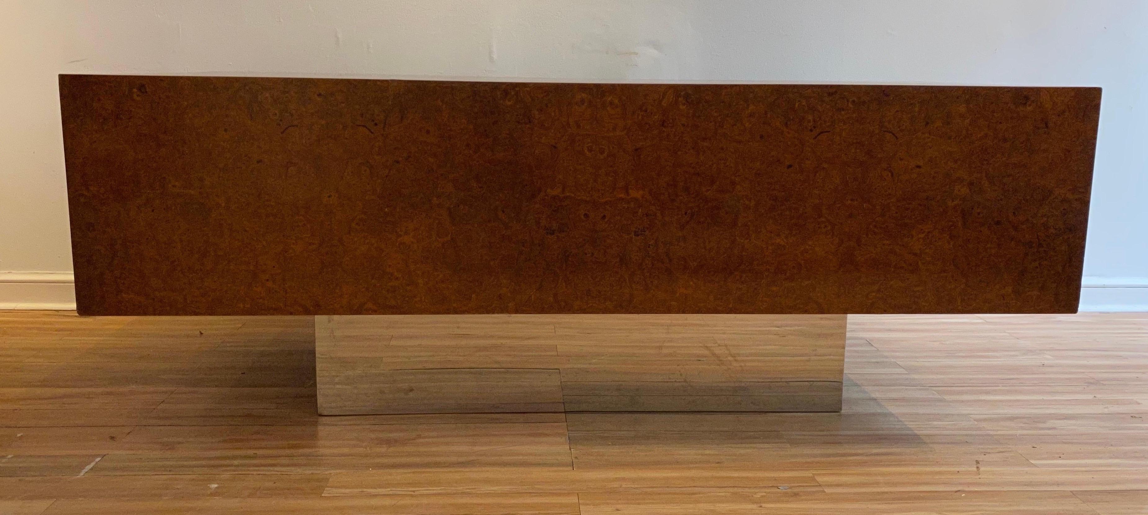 Burl Wood and Polished Steel Desk by Leon Rosen for Pace Collection, circa 1970 2