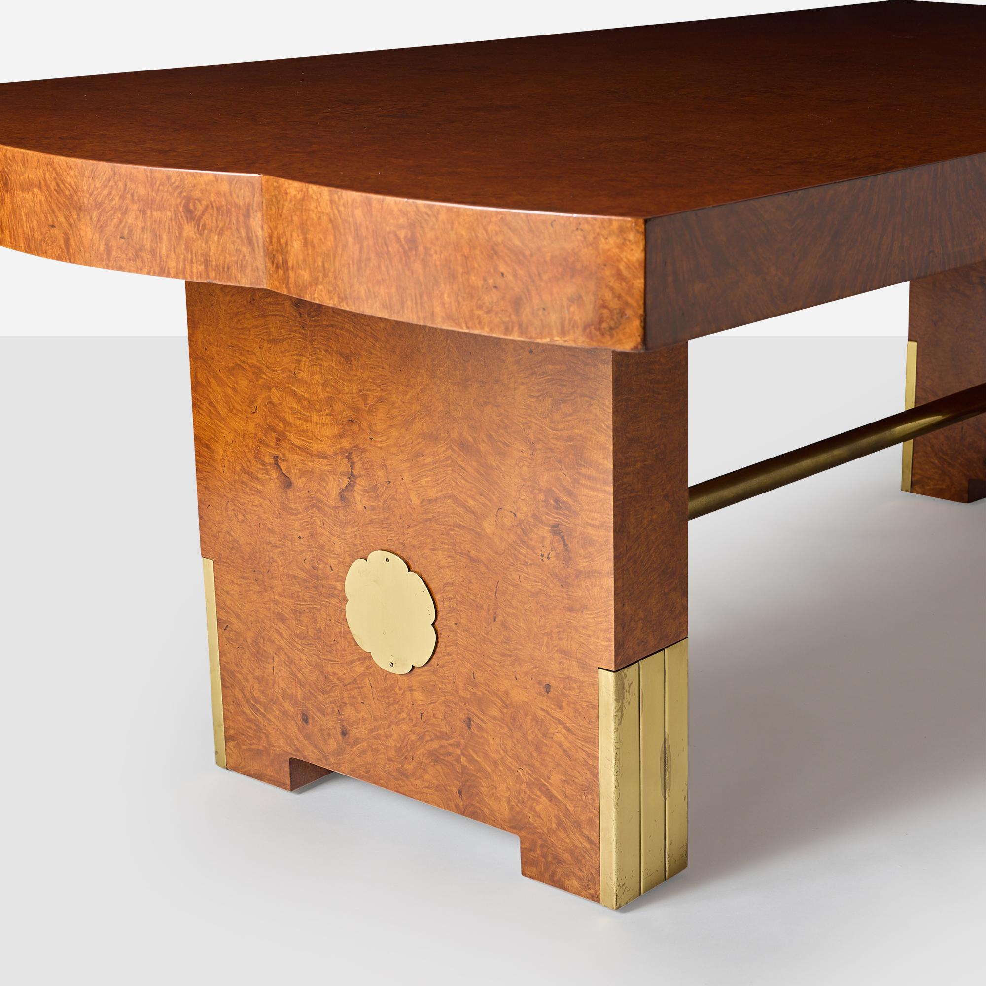 Table de salle à manger en bois et laiton par Roger Bal en vente 1