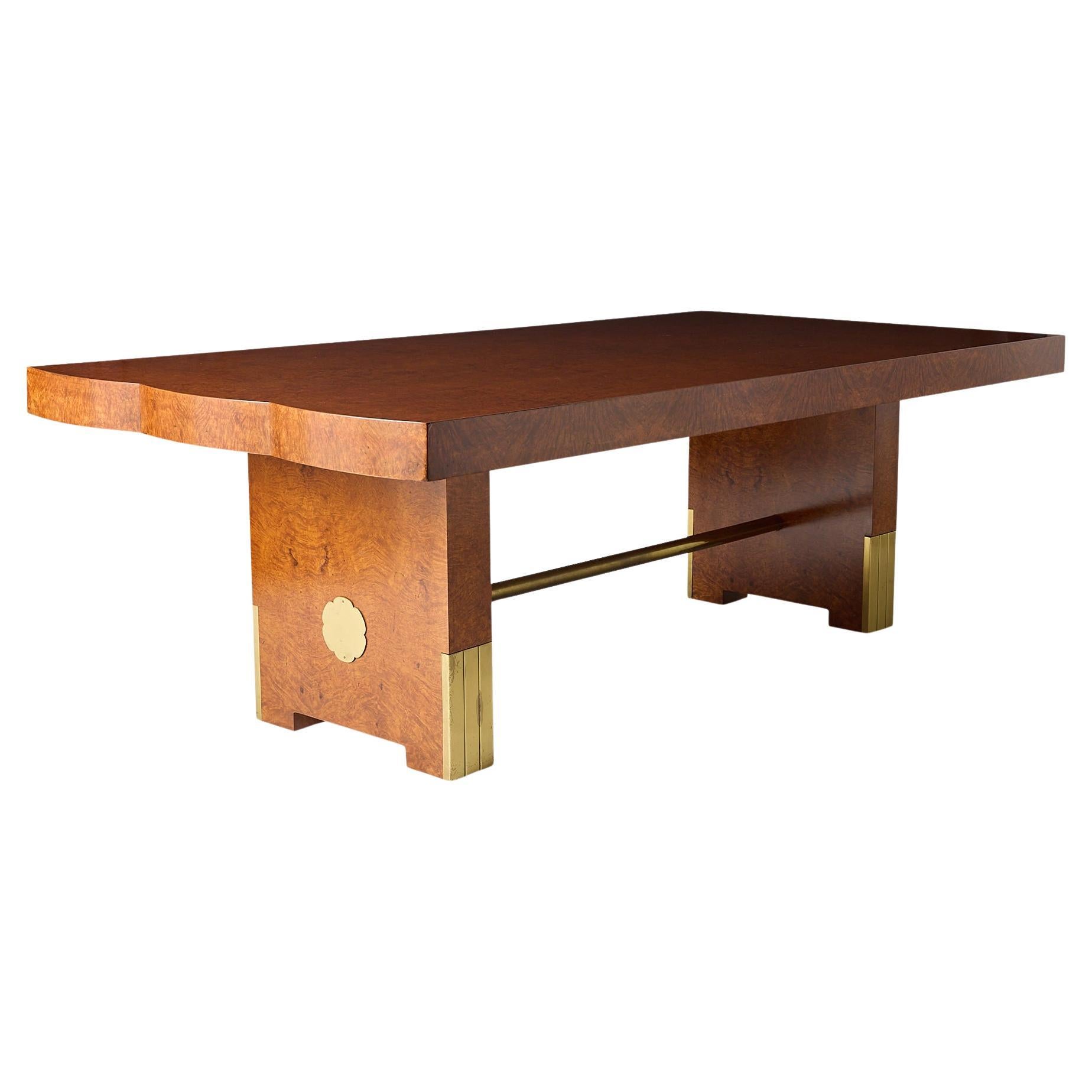 Table de salle à manger en bois et laiton par Roger Bal