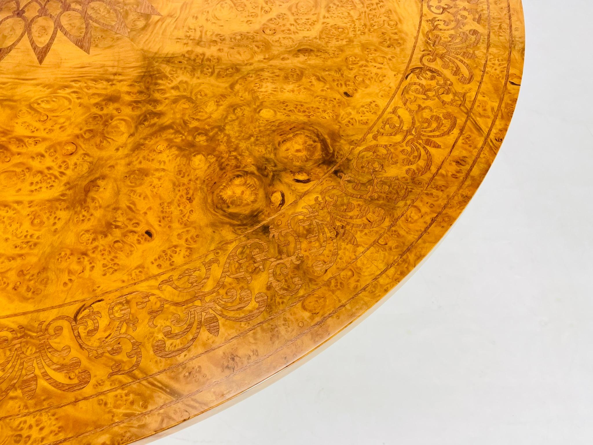 Burlwood & Bronze Center/Tilt Table Signed, CHXI-FW-1992 For Sale 6