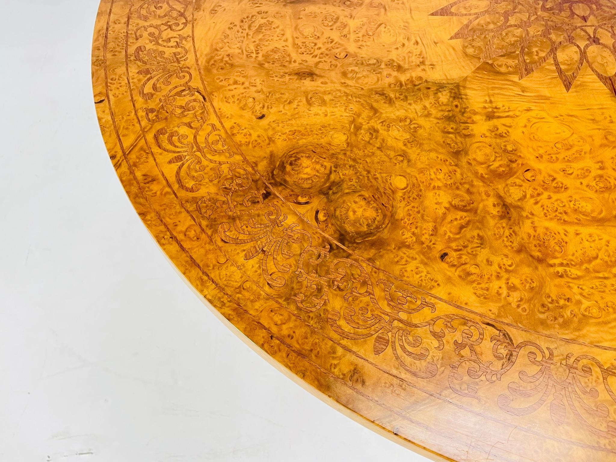 Burlwood & Bronze Center/Tilt Table Signed, CHXI-FW-1992 For Sale 7