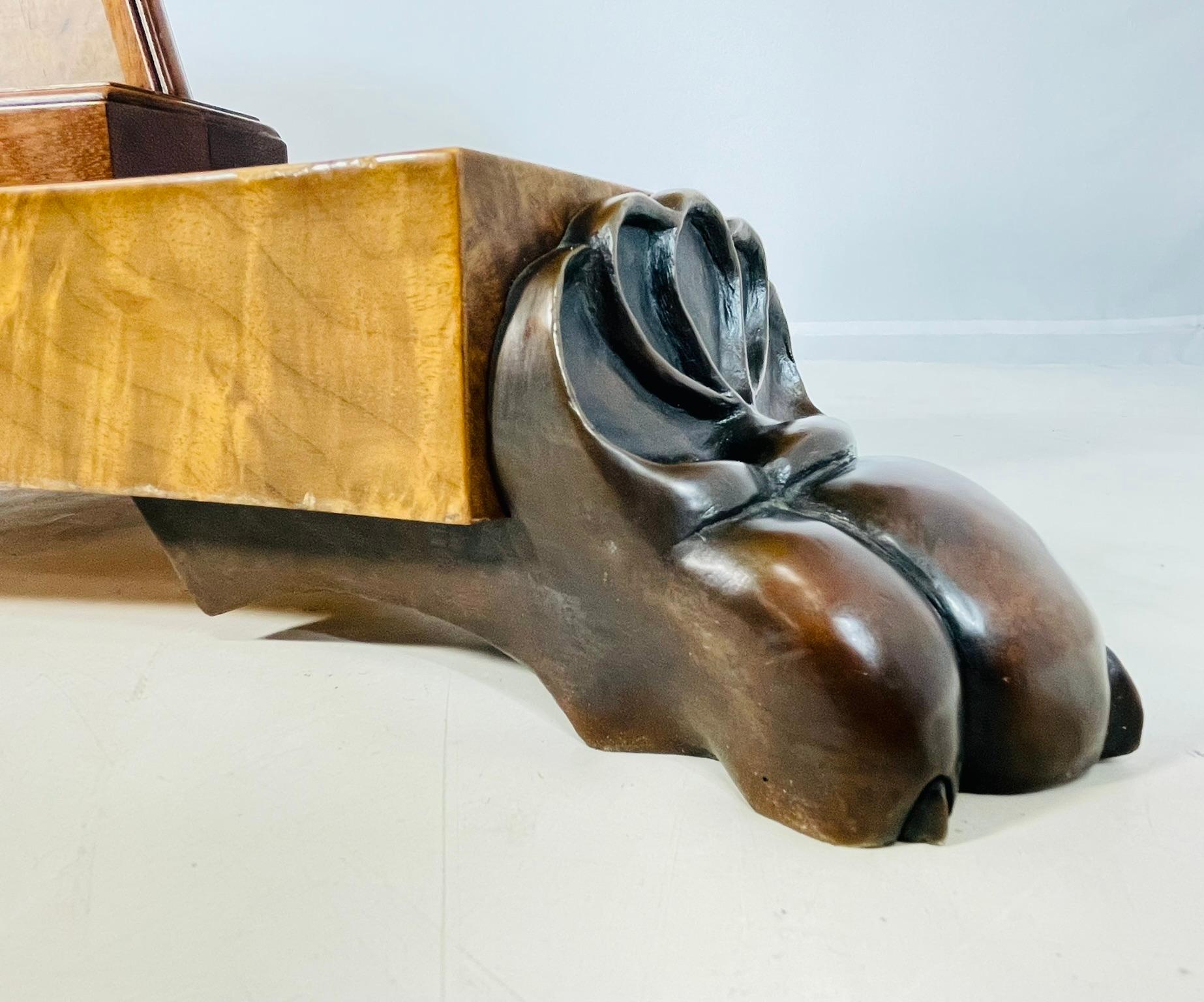 Burlwood & Bronze Center/Tilt Table Signed, CHXI-FW-1992 For Sale 12