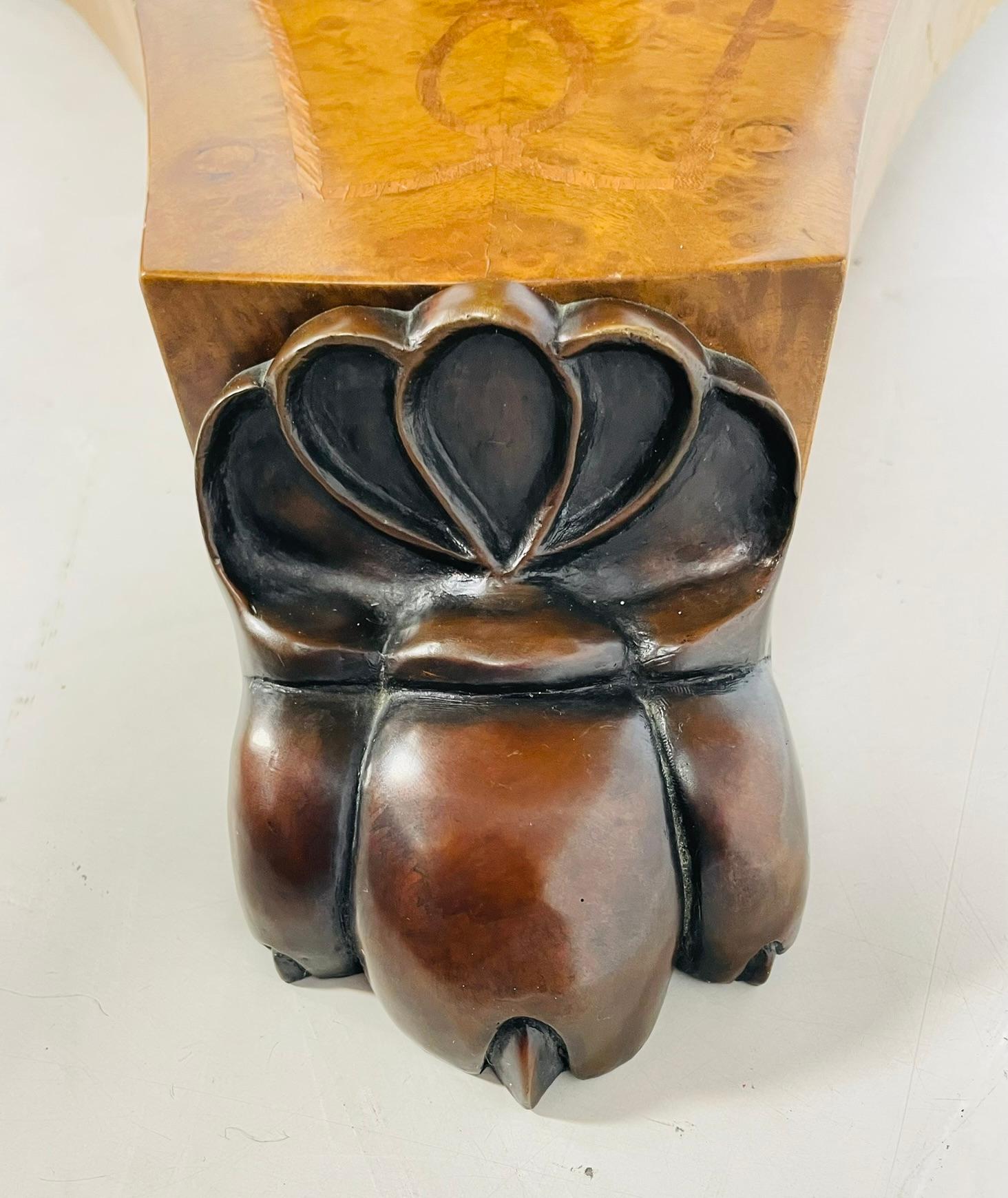 Burlwood & Bronze Center/Tilt Table Signed, CHXI-FW-1992 For Sale 13