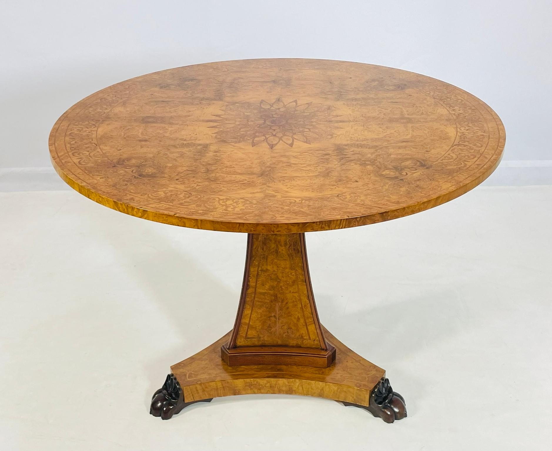 Regency Burlwood & Bronze Center/Tilt Table Signed, CHXI-FW-1992 For Sale
