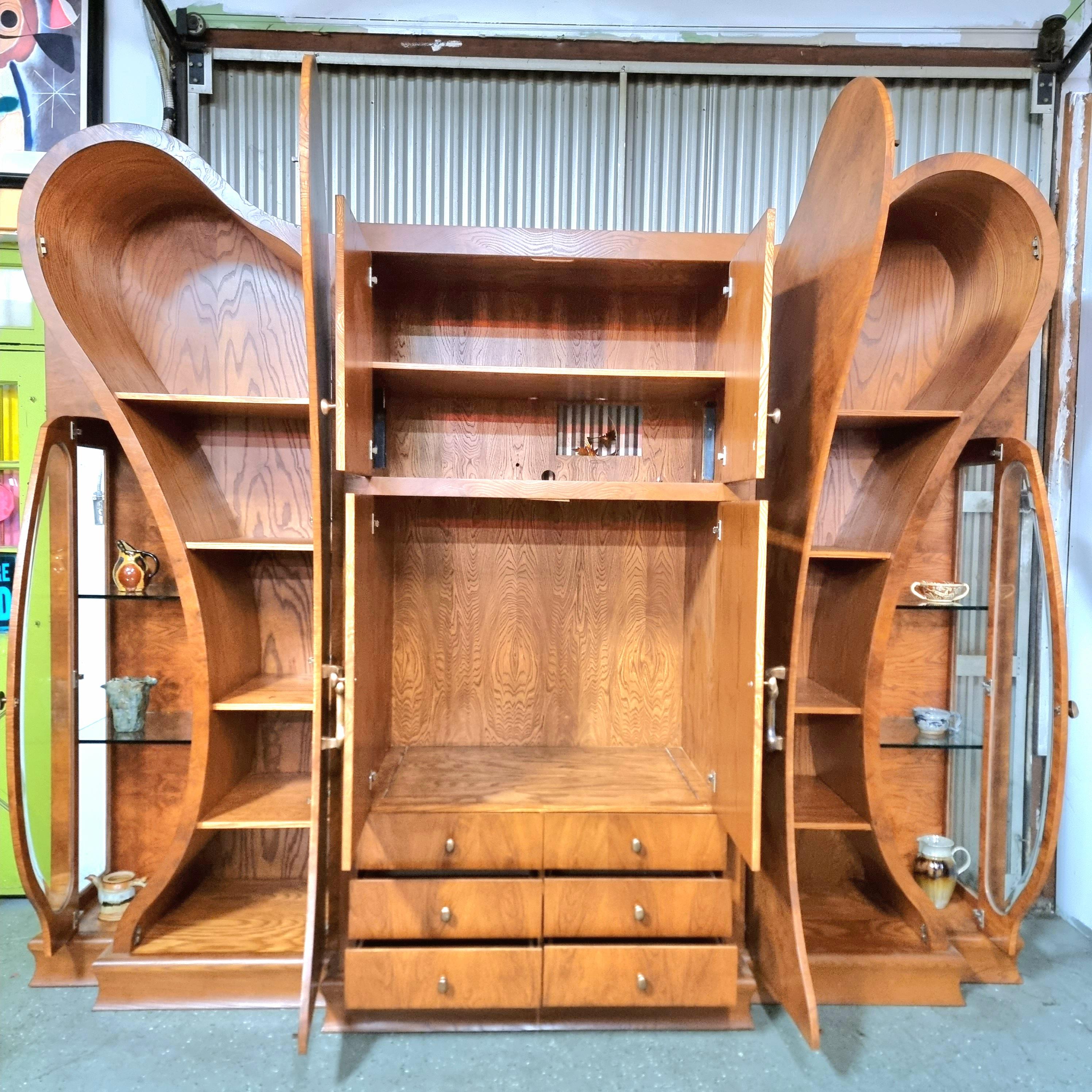 American Burlwood, Butterfly Entertainment Wall Unit  For Sale