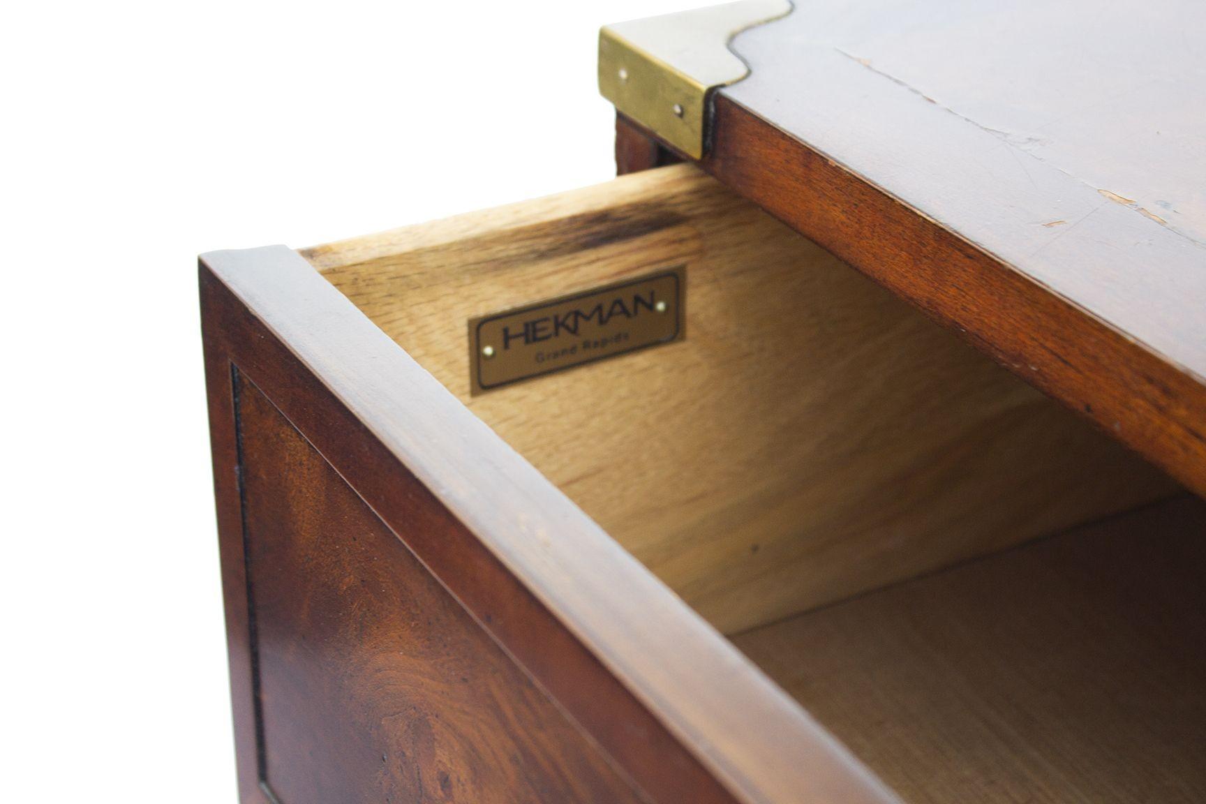 Late 20th Century Burlwood Campaign Nightstand by Hekman