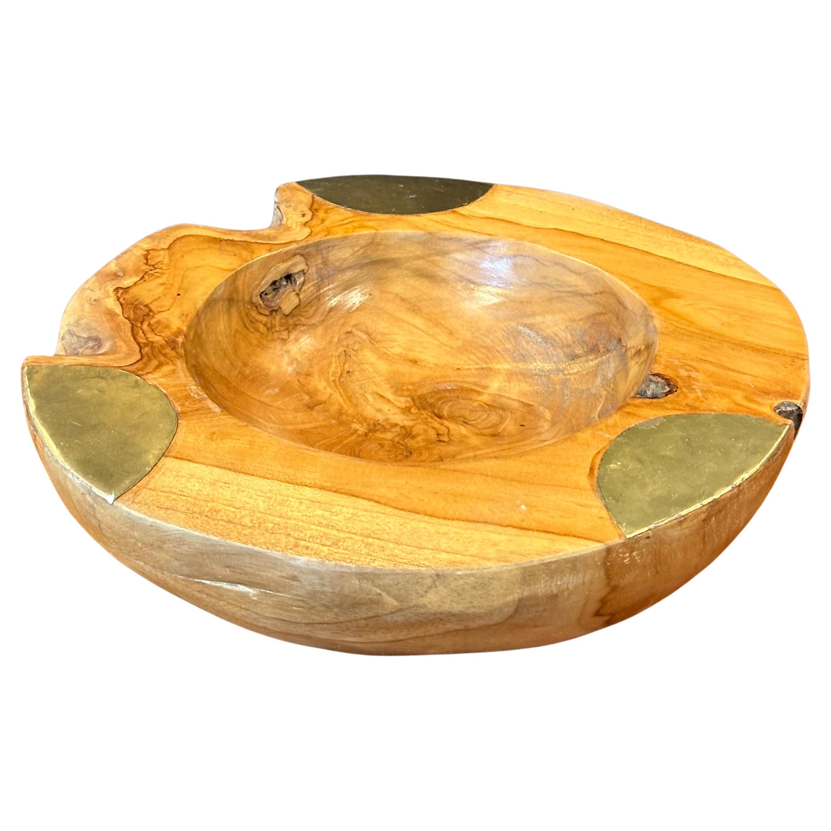 Burlwood Centerpiece Bowl with Brass Accents For Sale 5