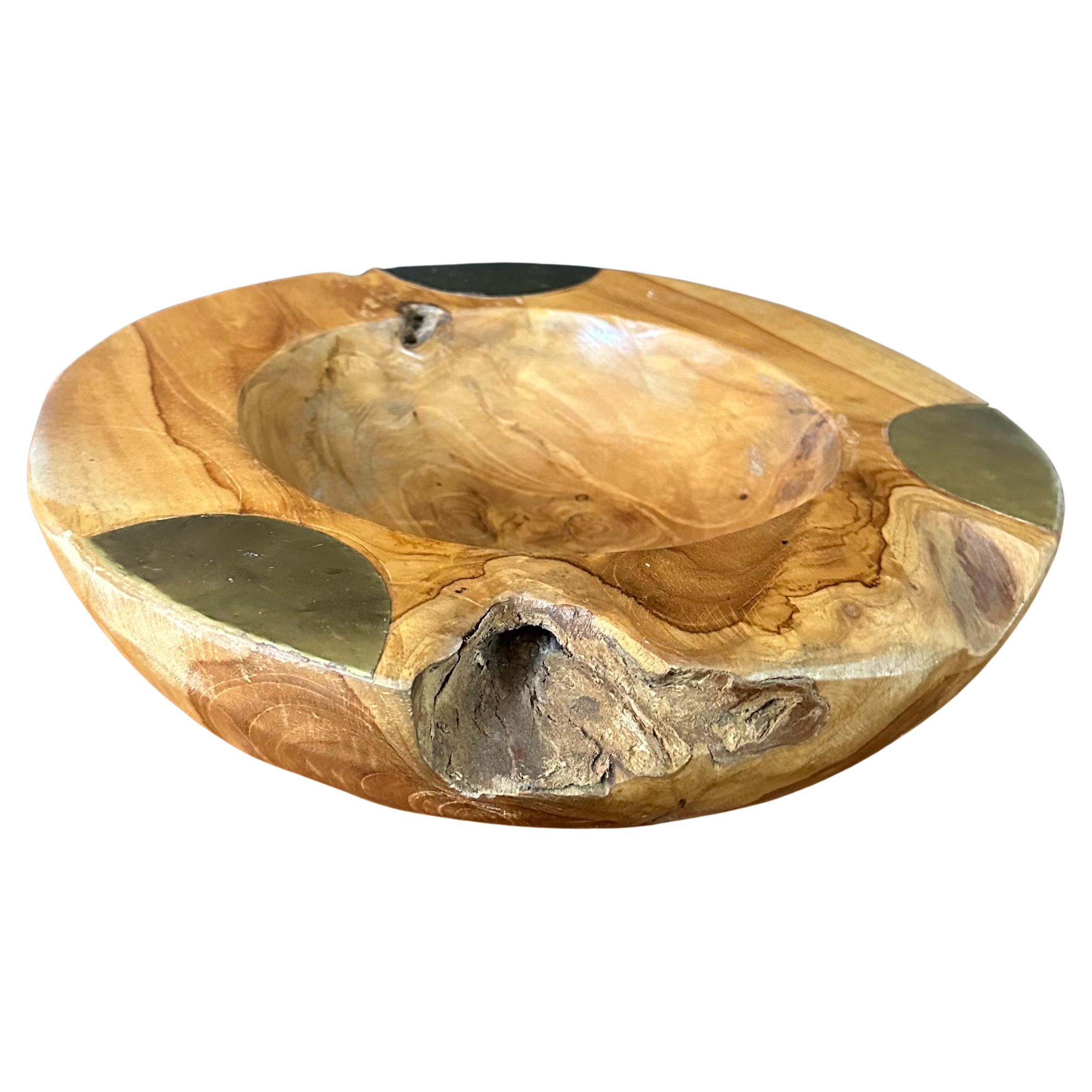 Organic Modern Burlwood Centerpiece Bowl with Brass Accents For Sale