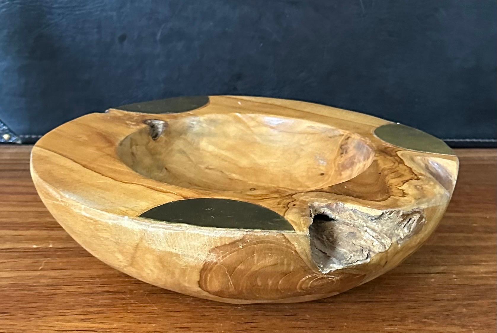 Burlwood Centerpiece Bowl with Brass Accents For Sale 1