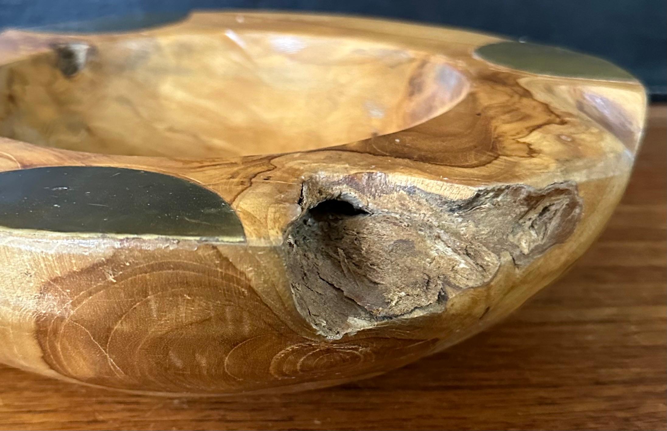 Burlwood Centerpiece Bowl with Brass Accents For Sale 2