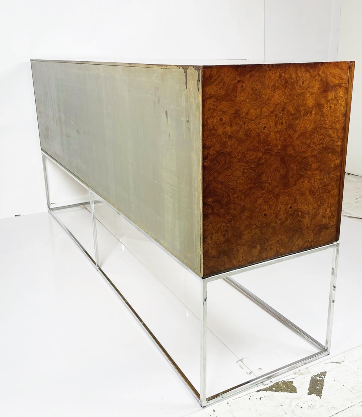 Burlwood & Chrome Sideboard by Milo Baughman for Thayer Coggin For Sale 14