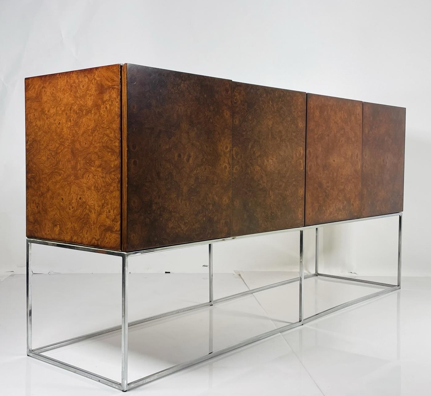 American Burlwood & Chrome Sideboard by Milo Baughman for Thayer Coggin For Sale
