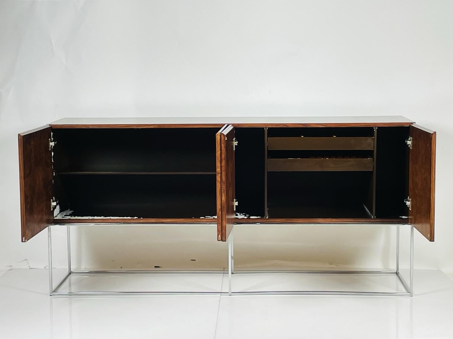 Late 20th Century Burlwood & Chrome Sideboard by Milo Baughman for Thayer Coggin For Sale