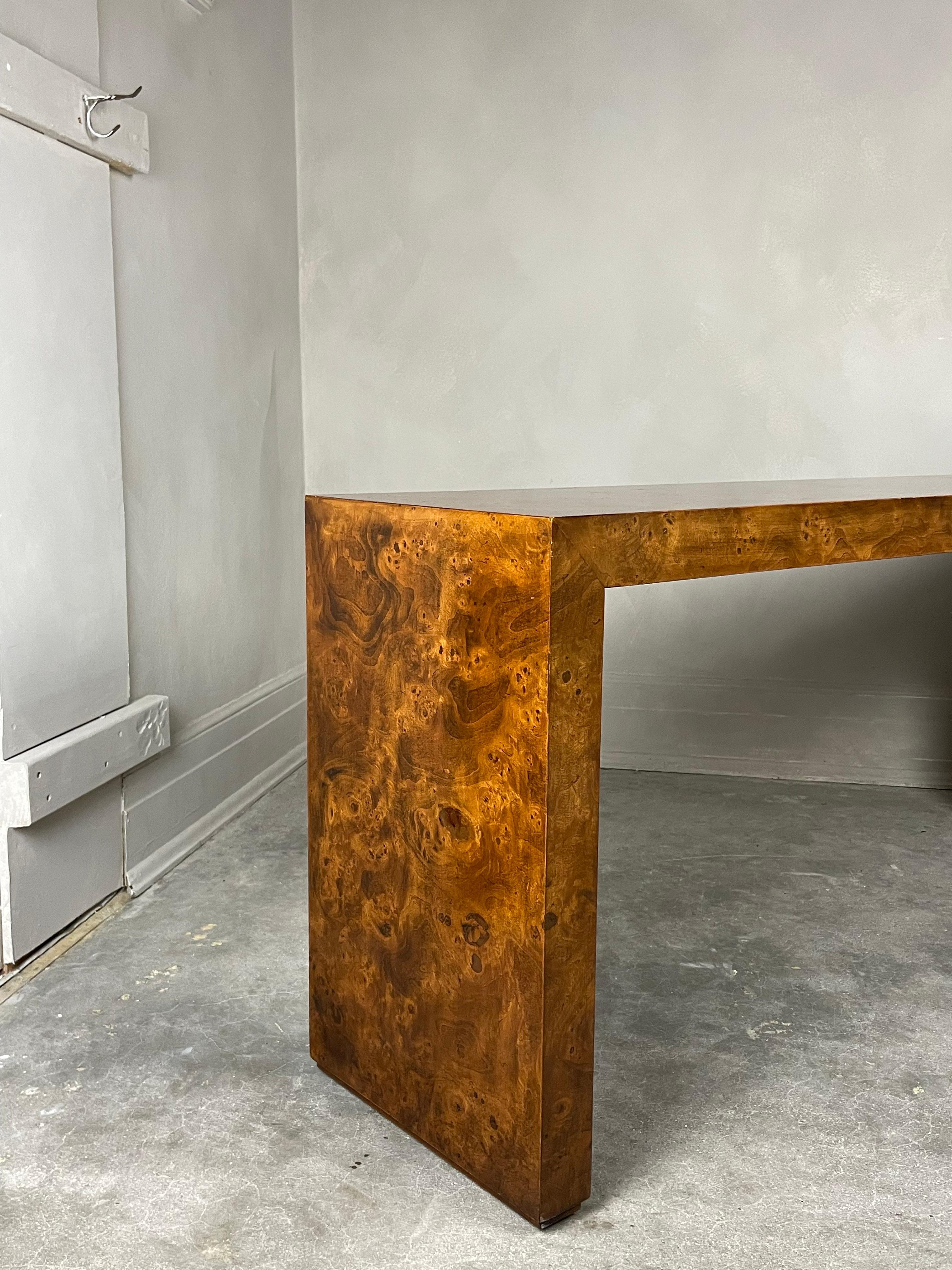 Late 20th Century Burlwood Console Table Attributed to Milo Baughman