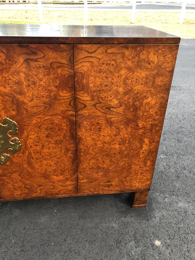 Burl Wood Credenza with Brass Hardware at 1stDibs
