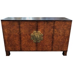Burl Wood Credenza with Brass Hardware