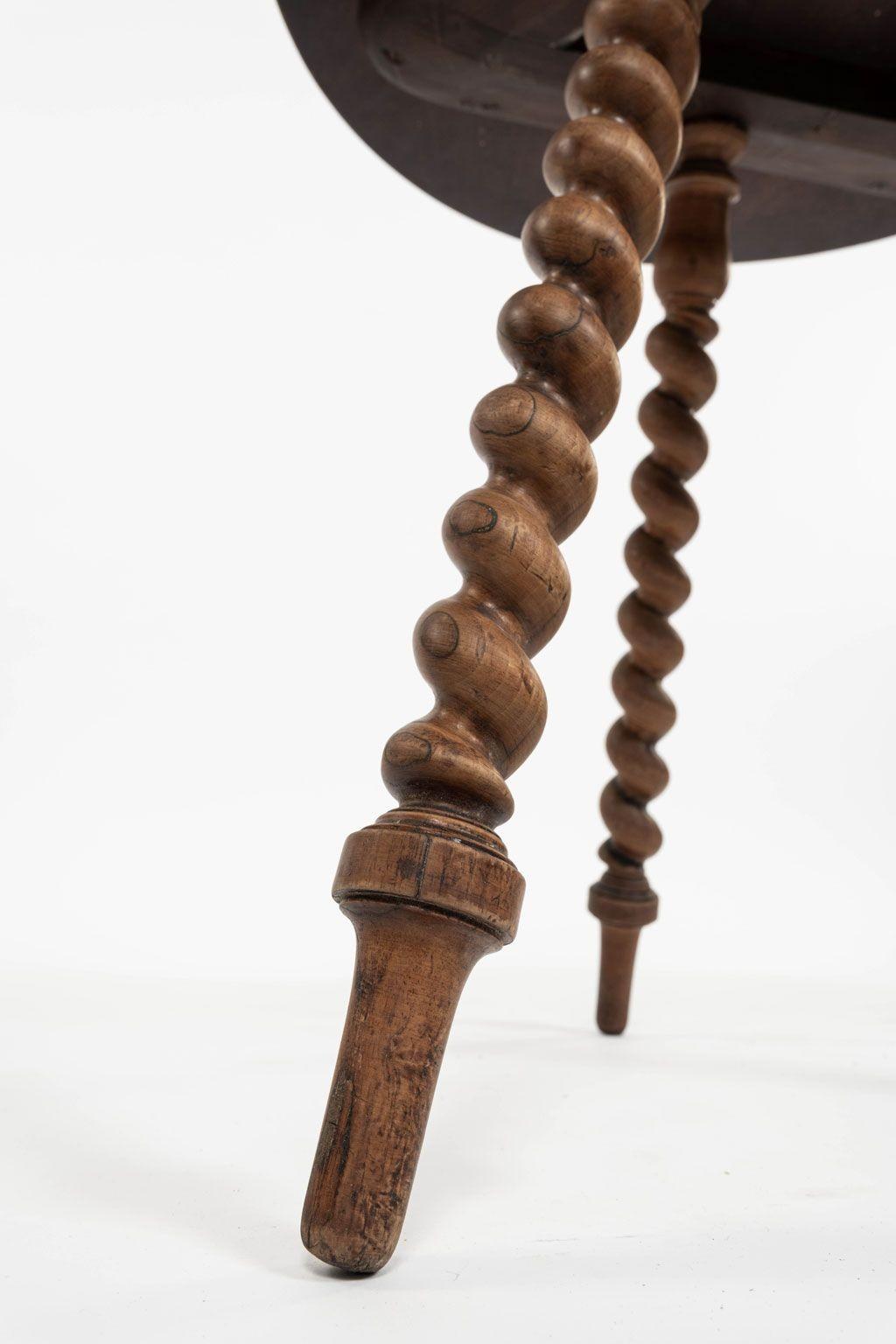 Hand-Carved Burlwood Cricket Table upon Barleytwist Legs For Sale