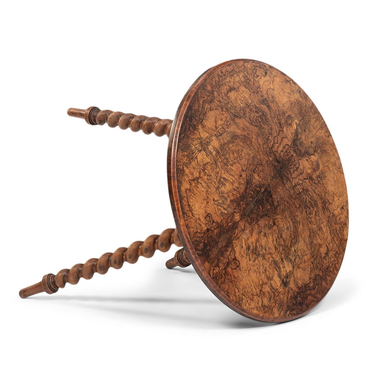 Burlwood Cricket Table upon Barleytwist Legs For Sale 1