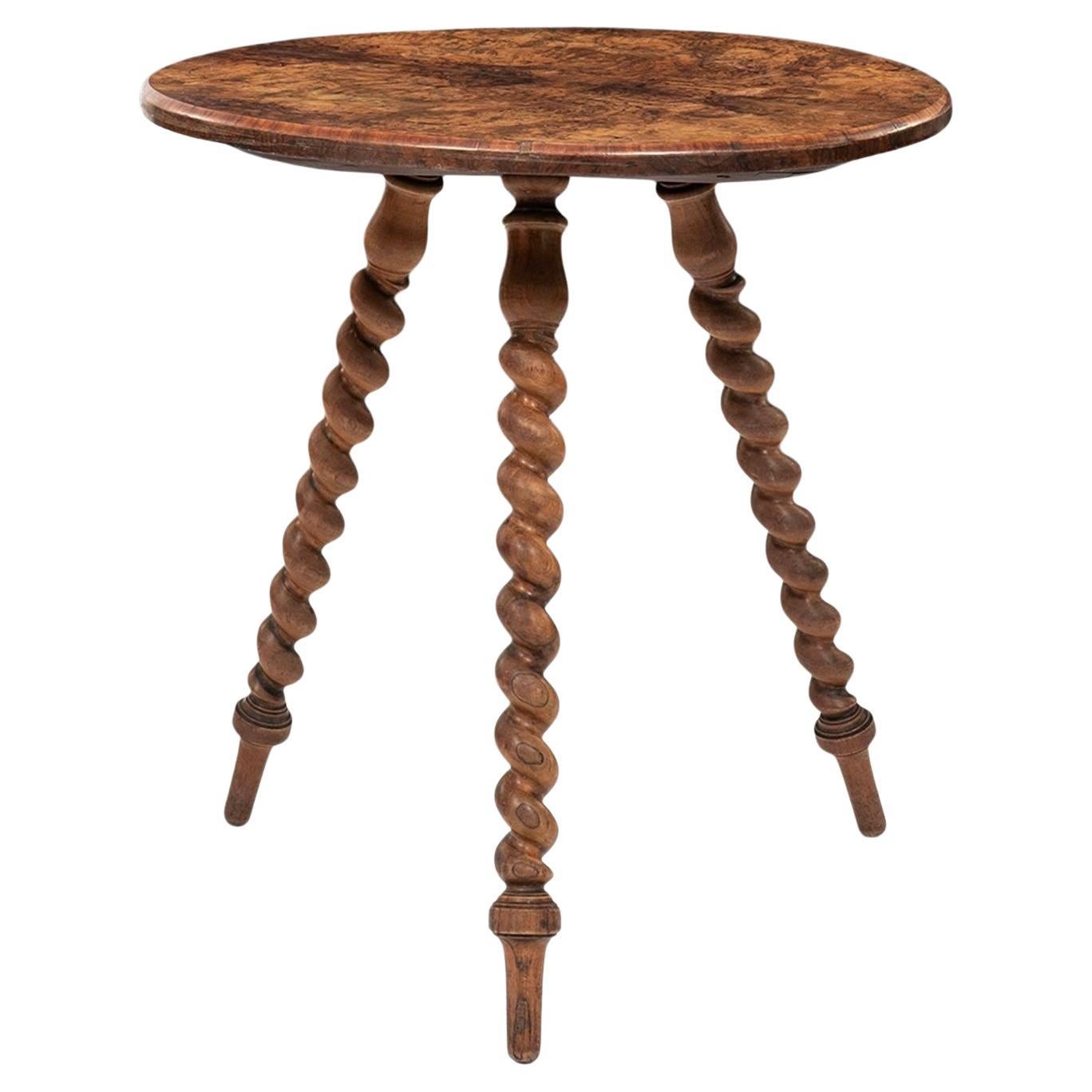 Burlwood Cricket Table upon Barleytwist Legs For Sale