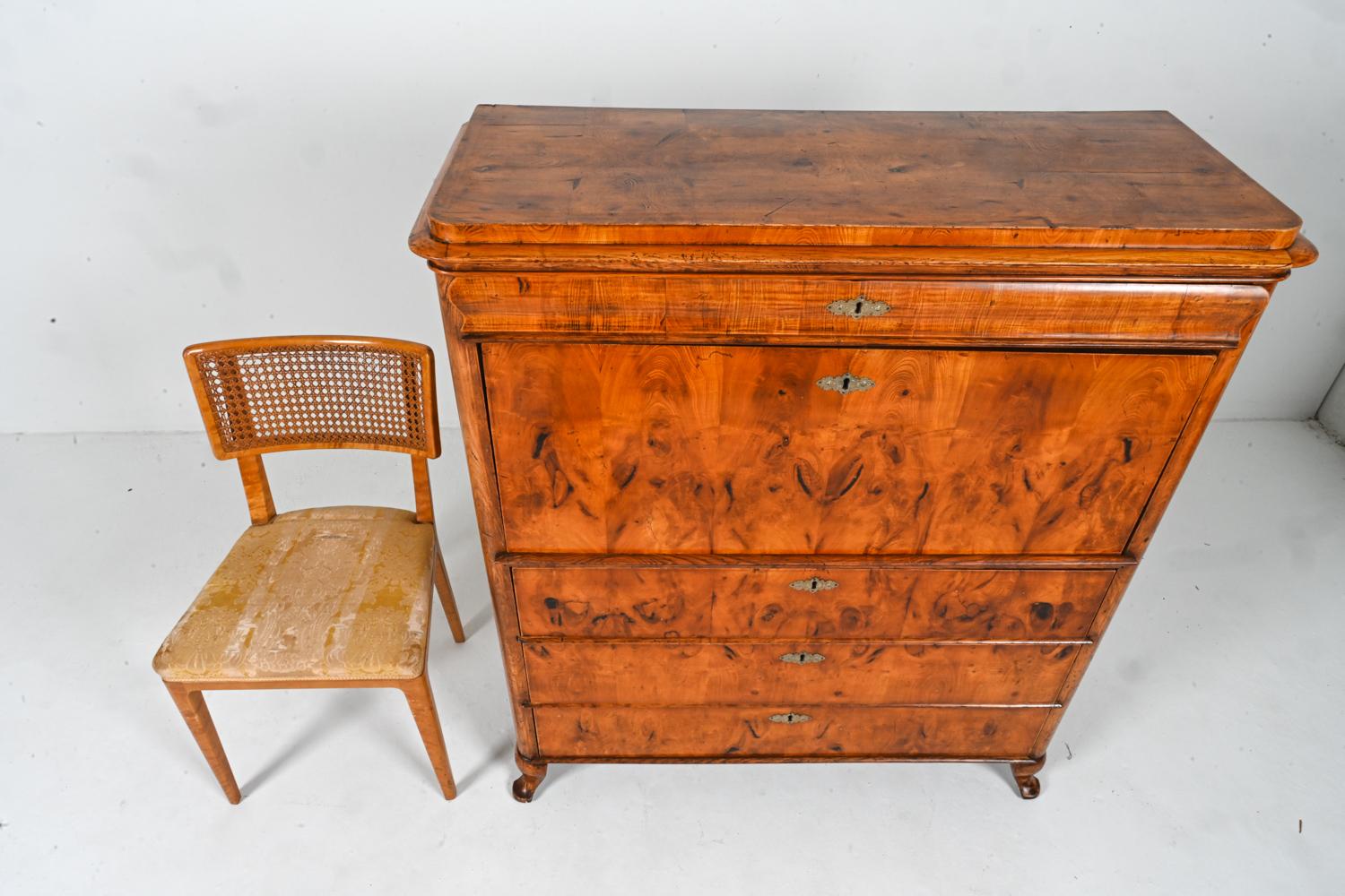 Burlwood Drop-Front Secretary, One of Four Produced; Båstad, Sweden, c. 1880 In Good Condition For Sale In Norwalk, CT