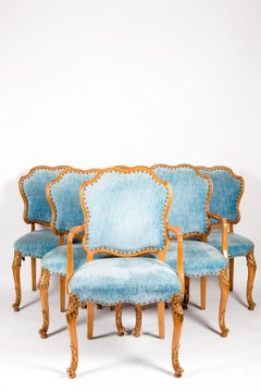 Burlwood Framed / Gilt Details Dining Room Chair Set