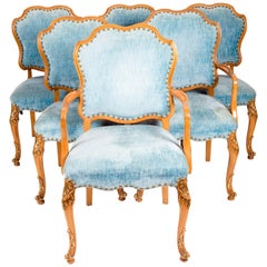 Burlwood Framed / Gilt Details Dining Room Chair Set 