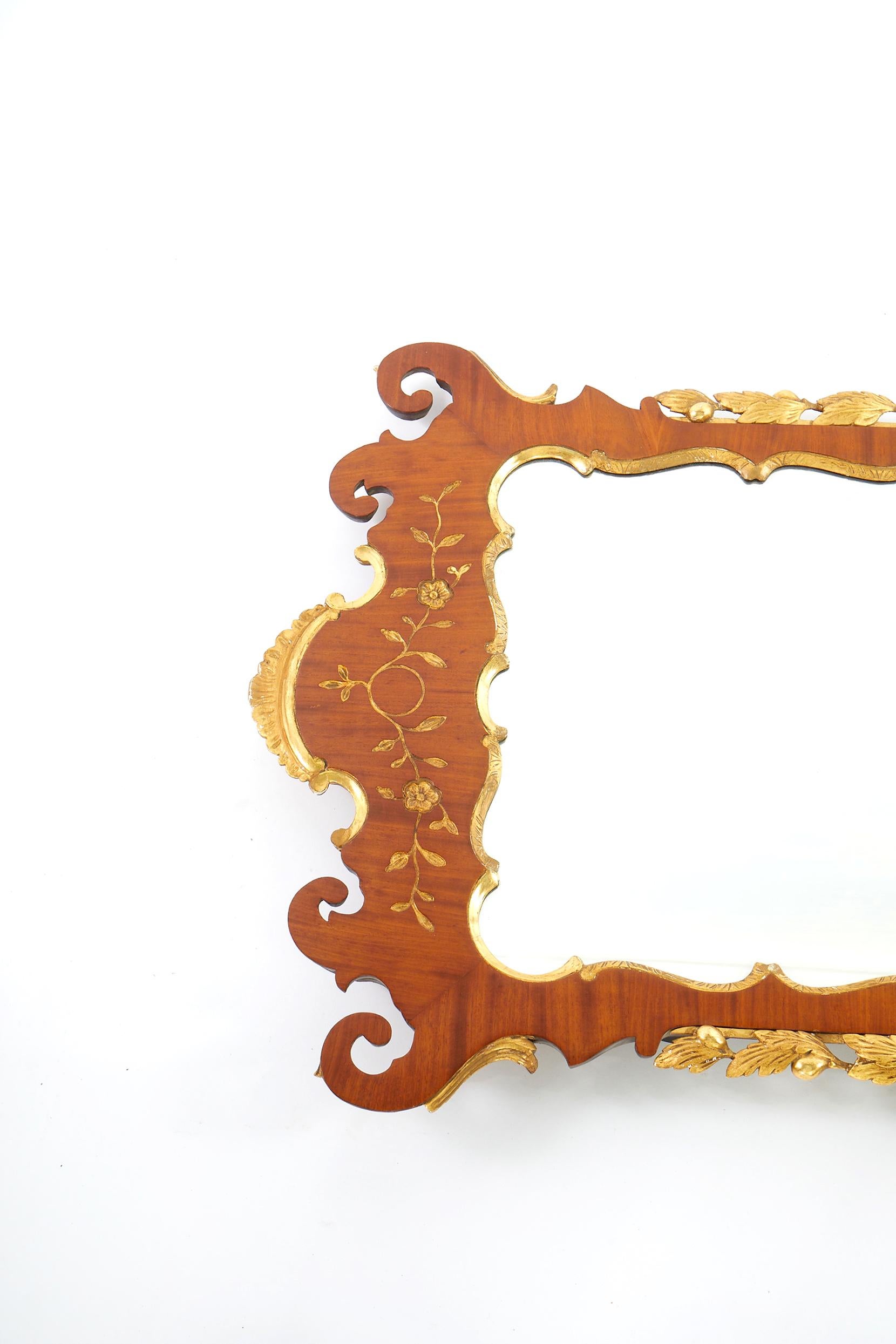 American Burlwood / Gilt Gold Frame Beveled Wall Mirror For Sale