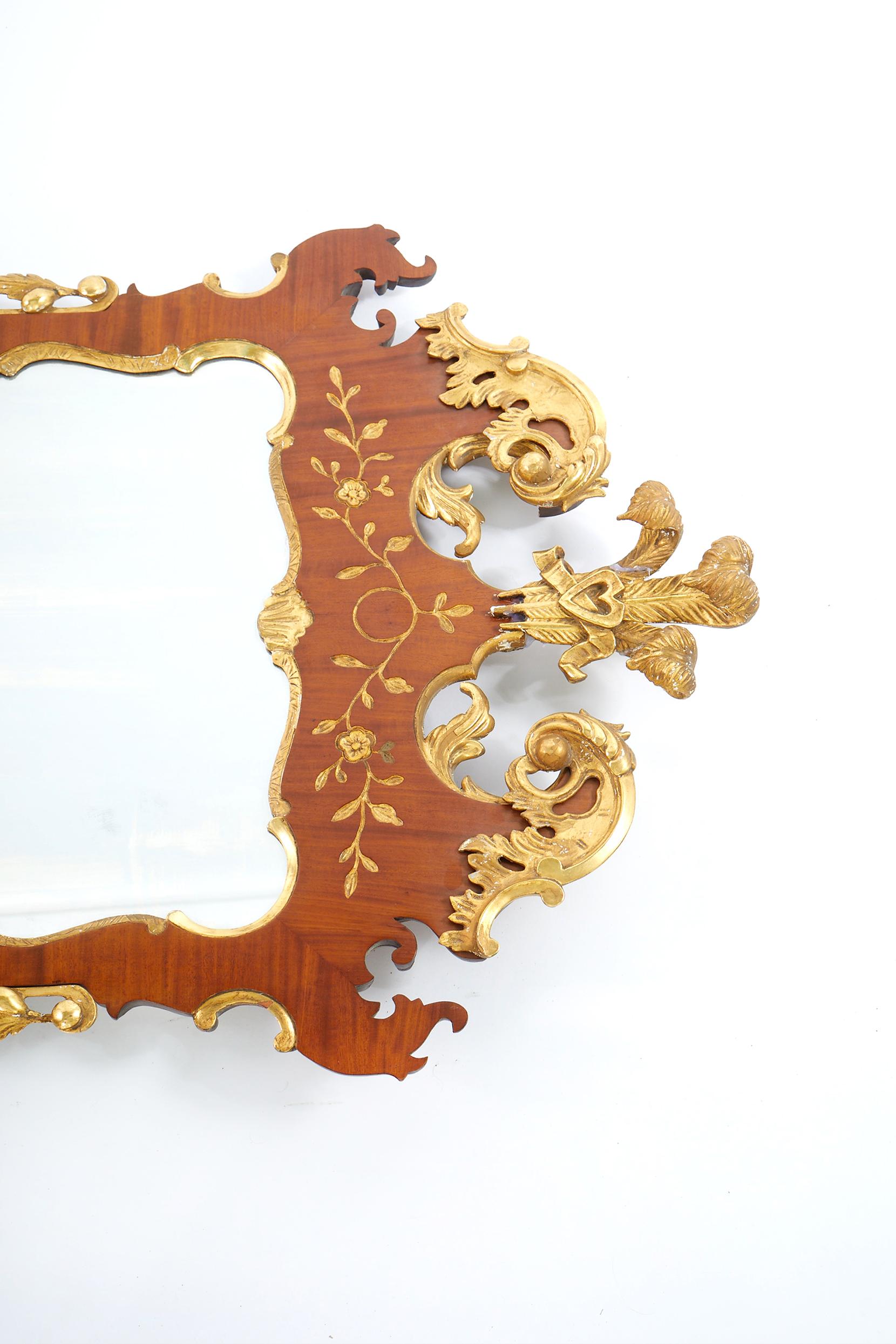 Hand-Painted Burlwood / Gilt Gold Frame Beveled Wall Mirror For Sale