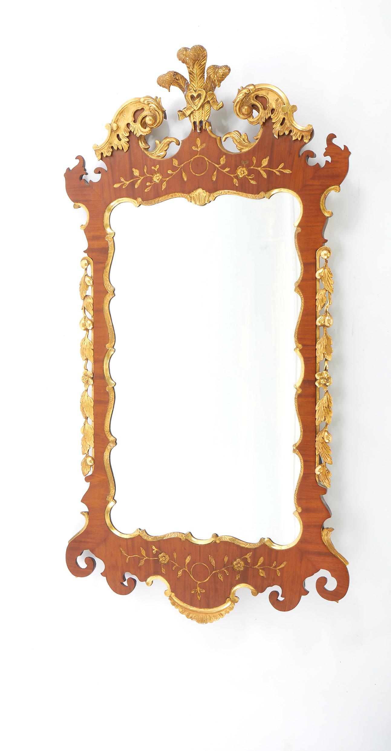 Burlwood / Gilt Gold Frame Beveled Wall Mirror For Sale 2
