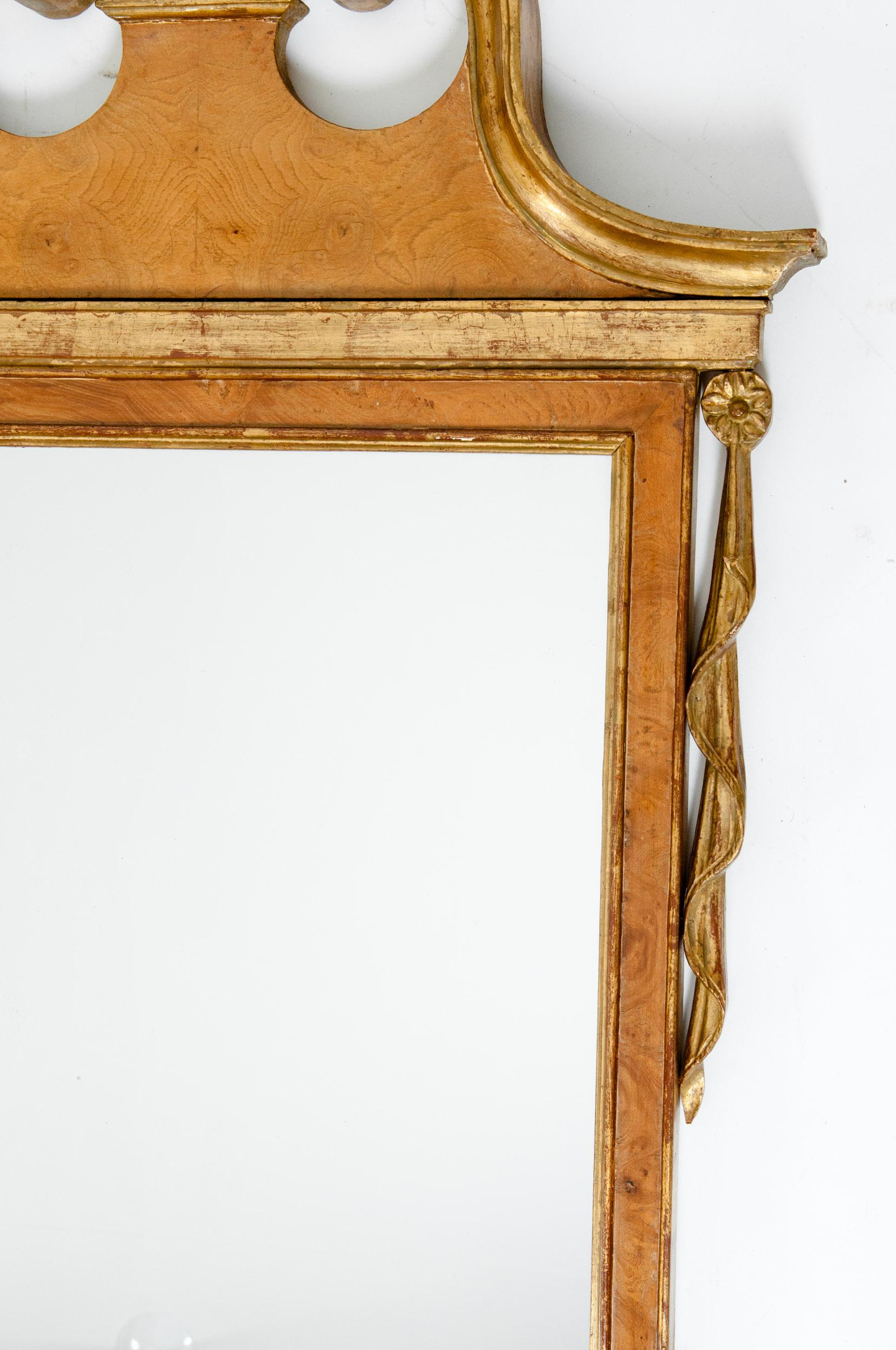 Brass Burlwood / Gilt Gold Frame Pair Hanging Wall Mirror