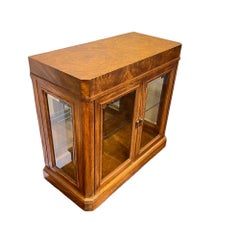Burlwood Lighted Console Display Cabinet, Late 20th Century