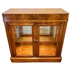Burlwood Lighted Console Display Cabinet, Late 20th Century