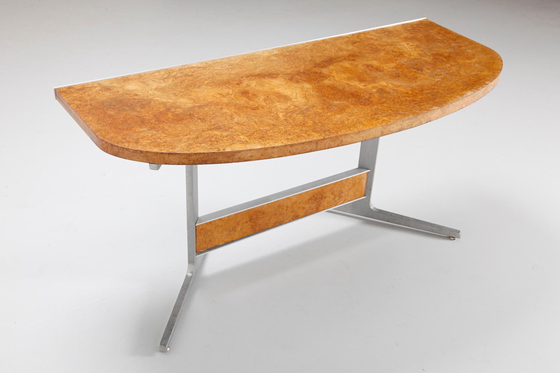 Hand-Crafted Burlwood Mid-Century Modern Floating Desk, Console, 1960s, France For Sale