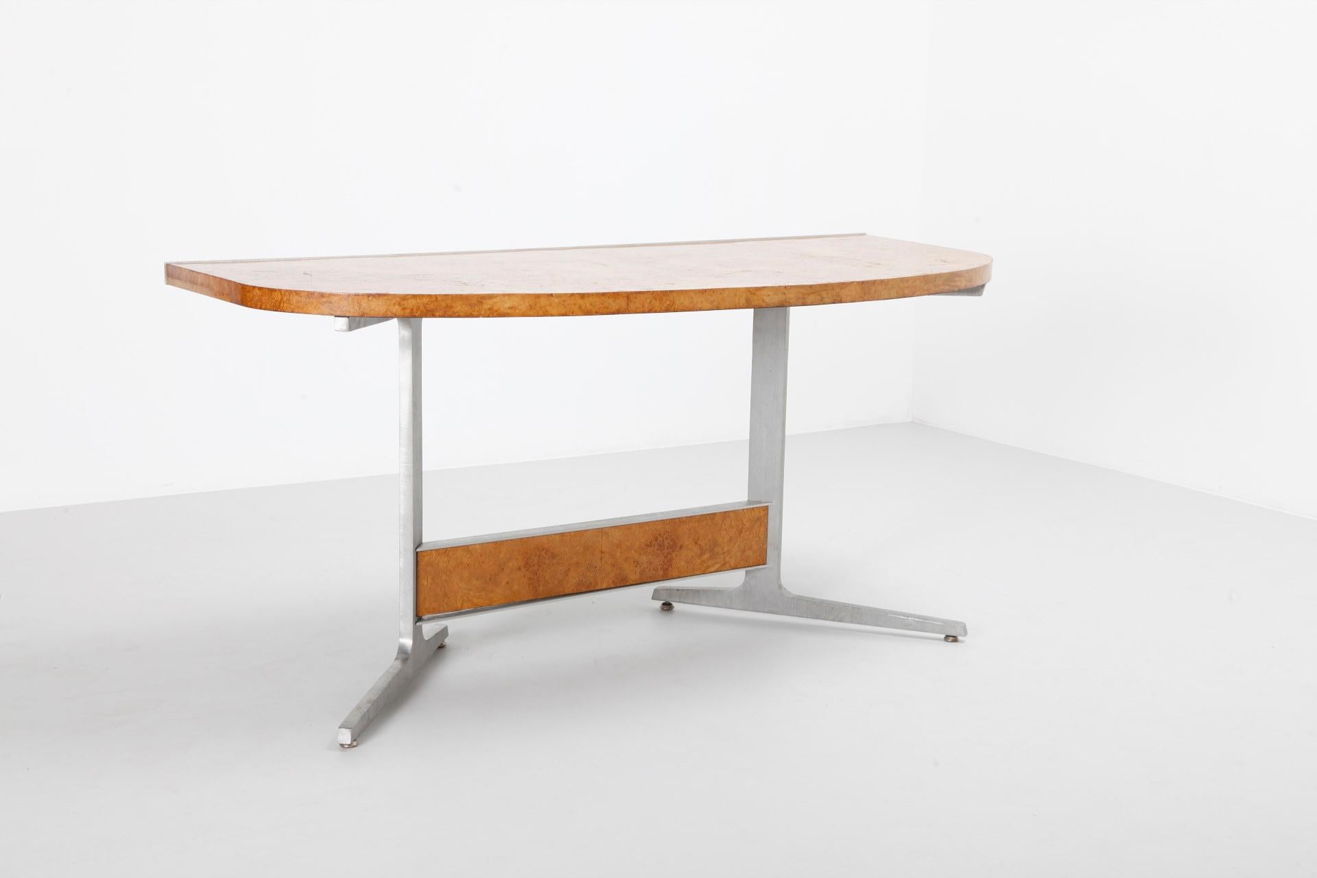 Burlwood Mid-Century Modern Floating Desk, Console, 1960s, France In Good Condition For Sale In Antwerp, BE