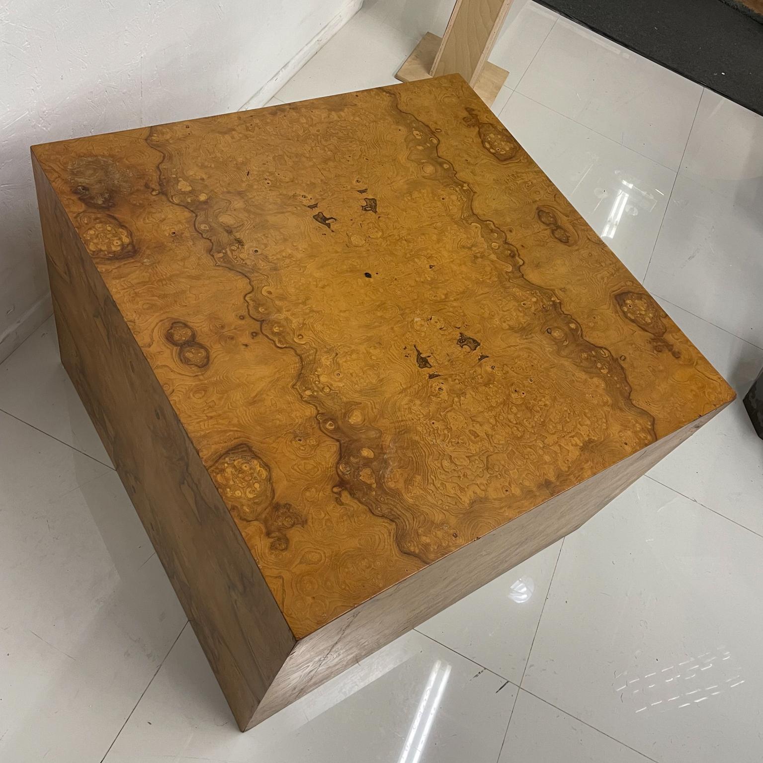 Mid-Century Modern 1970s Burlwood Cube Coffee Table Style of Milo Baughman For Sale