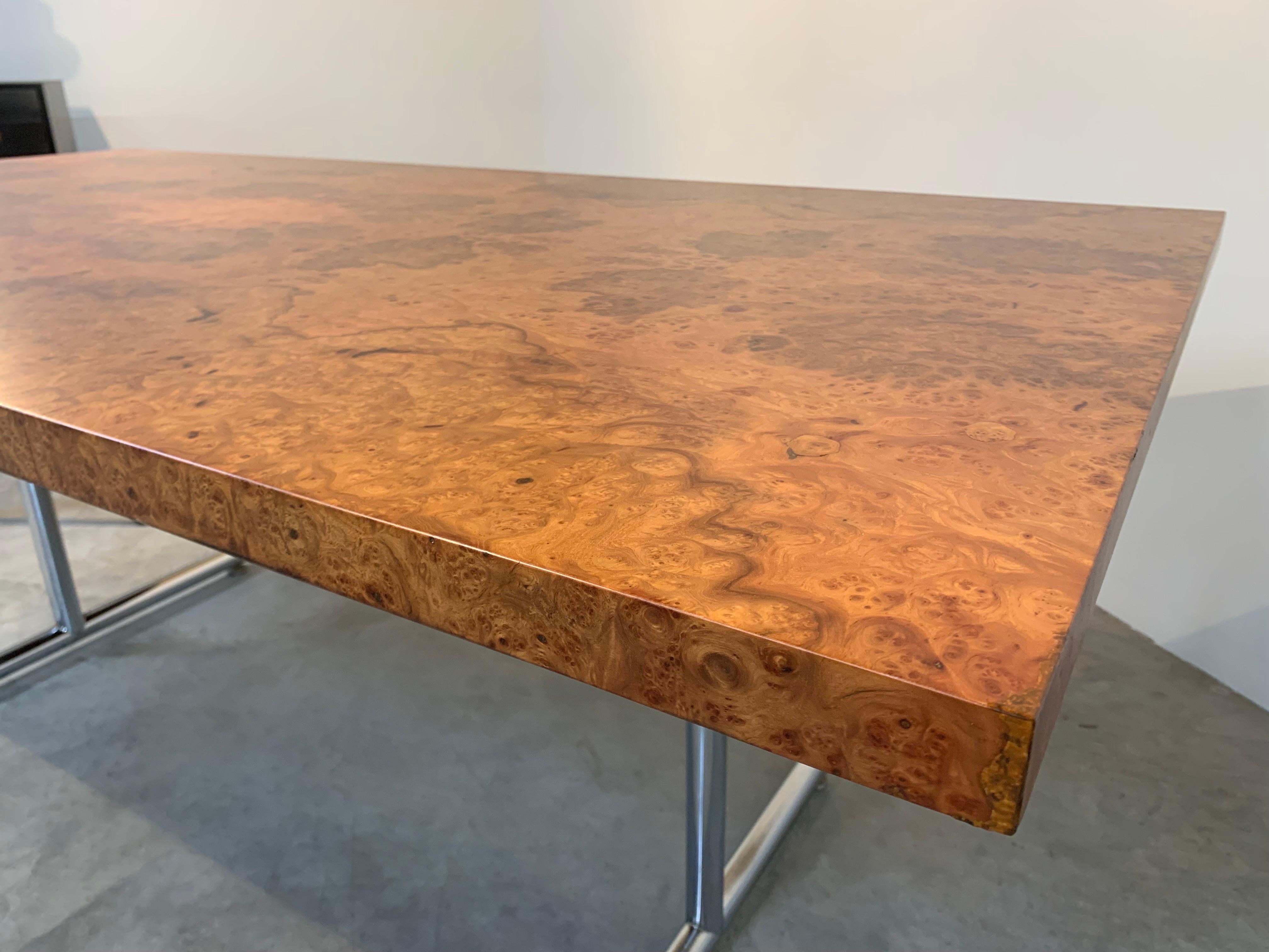 Finnish Milo Baughman Style Burlwood Desk Or Table By Stendig-Finland 