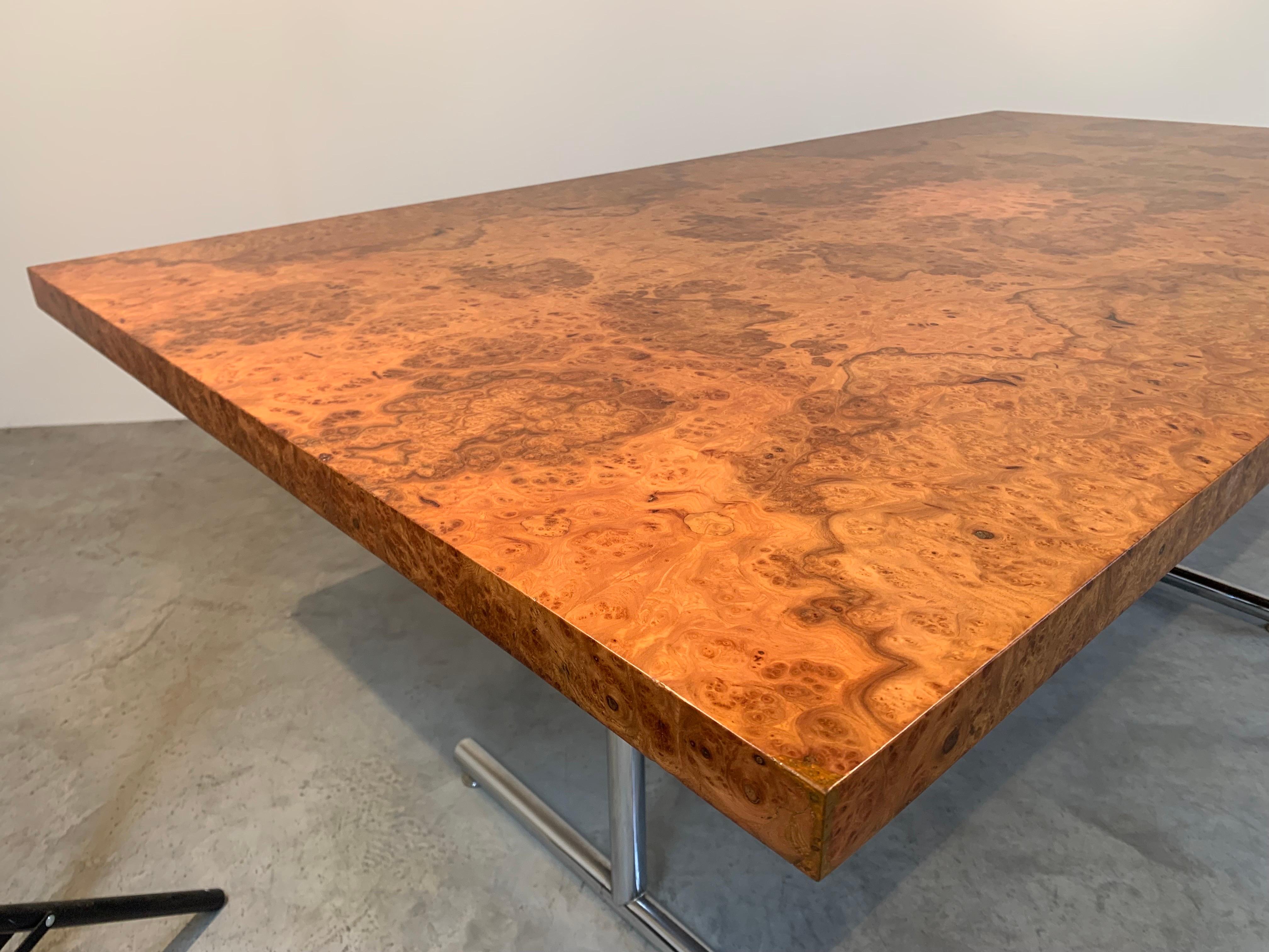 Milo Baughman Style Burlwood Desk Or Table By Stendig-Finland  In Excellent Condition In Southampton, NJ