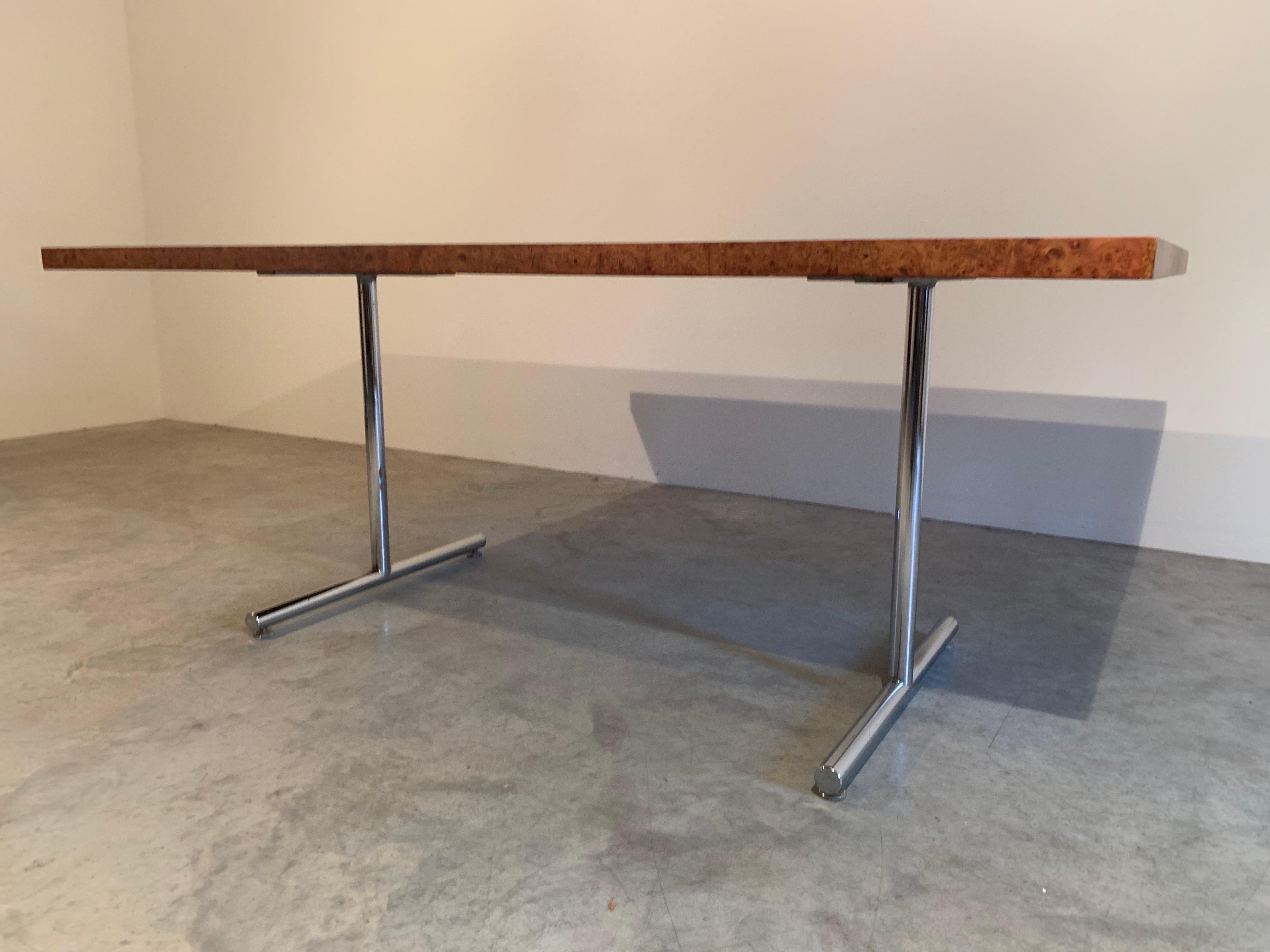 Late 20th Century Milo Baughman Style Burlwood Desk Or Table By Stendig-Finland 