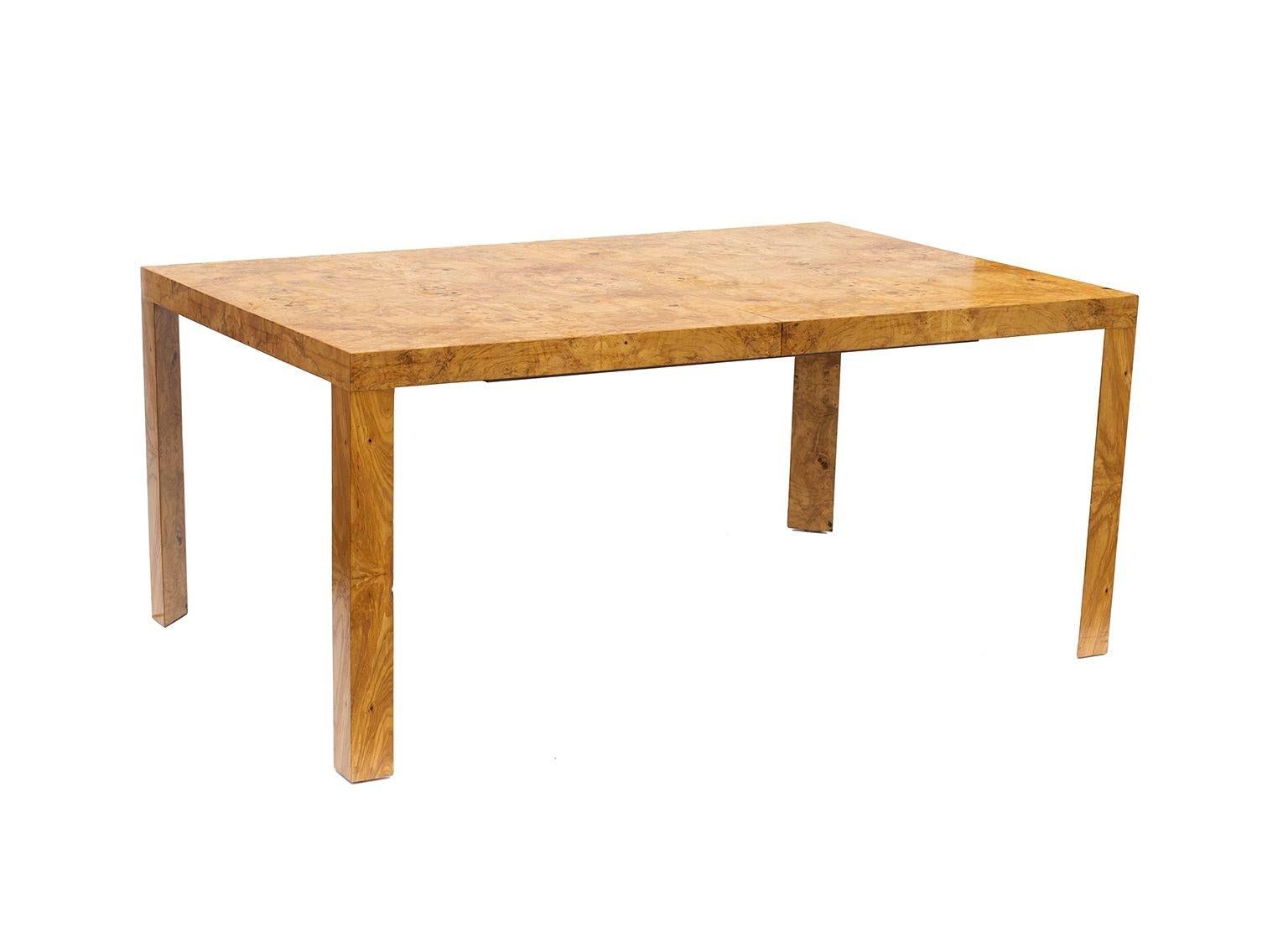 American Burlwood Parsons Dining Table with 2 Leaves by Dunbar For Sale