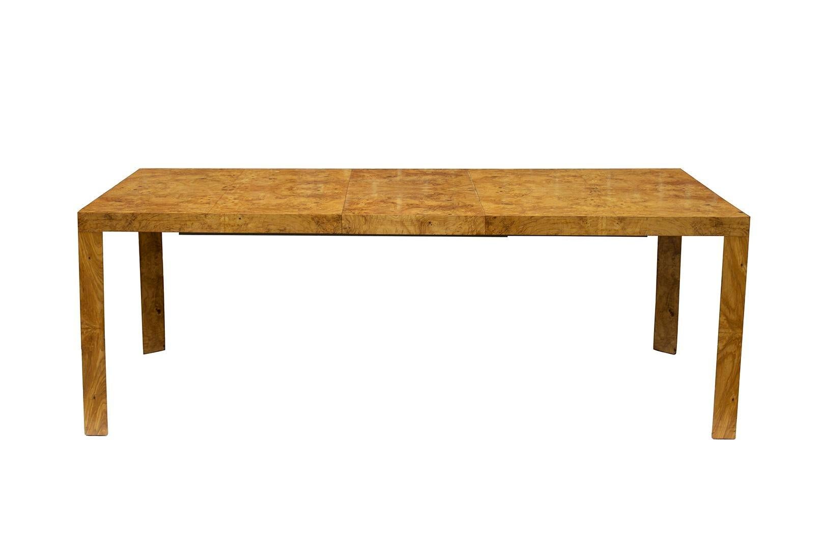 Late 20th Century Burlwood Parsons Dining Table with 2 Leaves by Dunbar For Sale