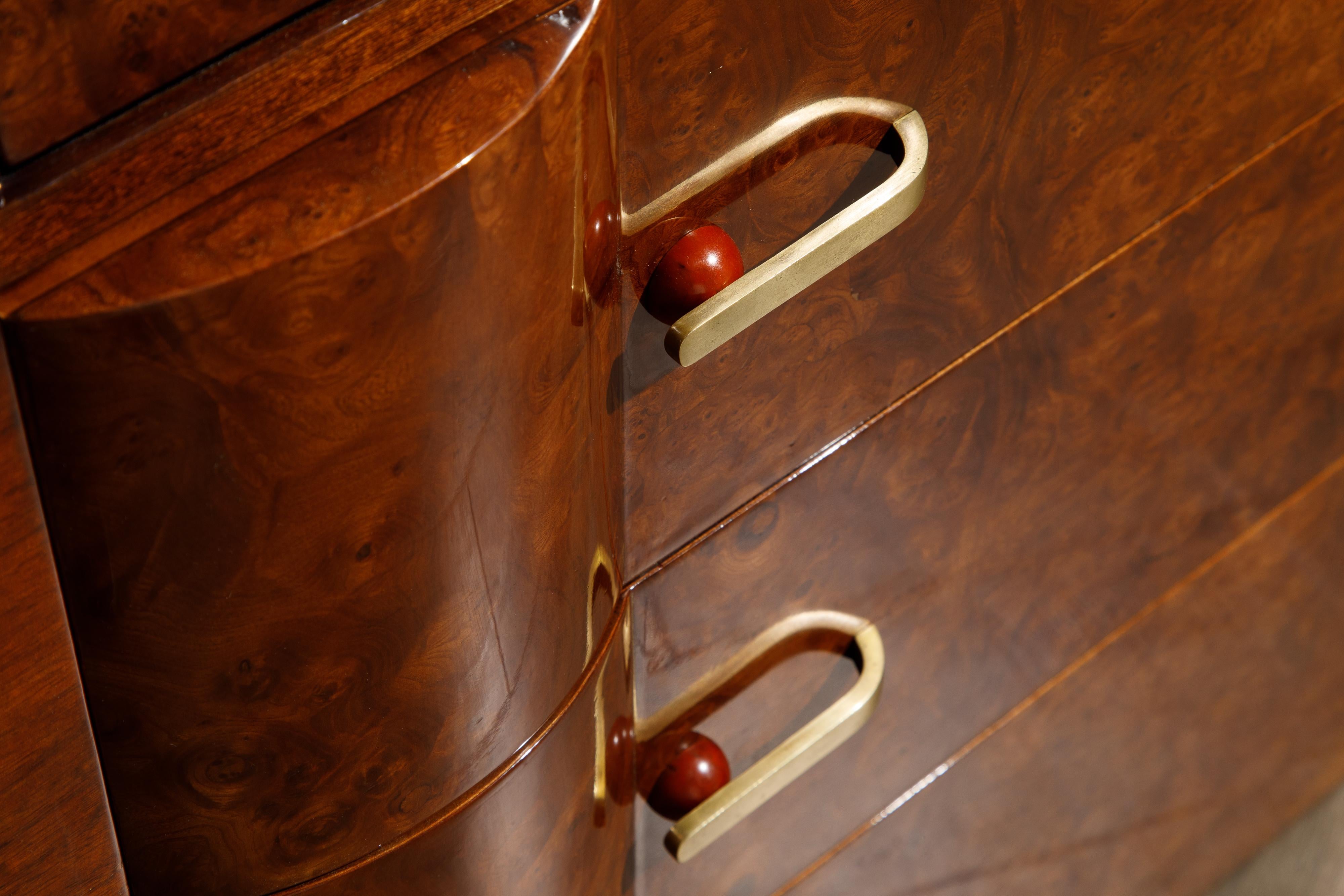 Burlwood Secretary Desk Dresser and Chest of Drawers Set in French Polish, 1930s 5