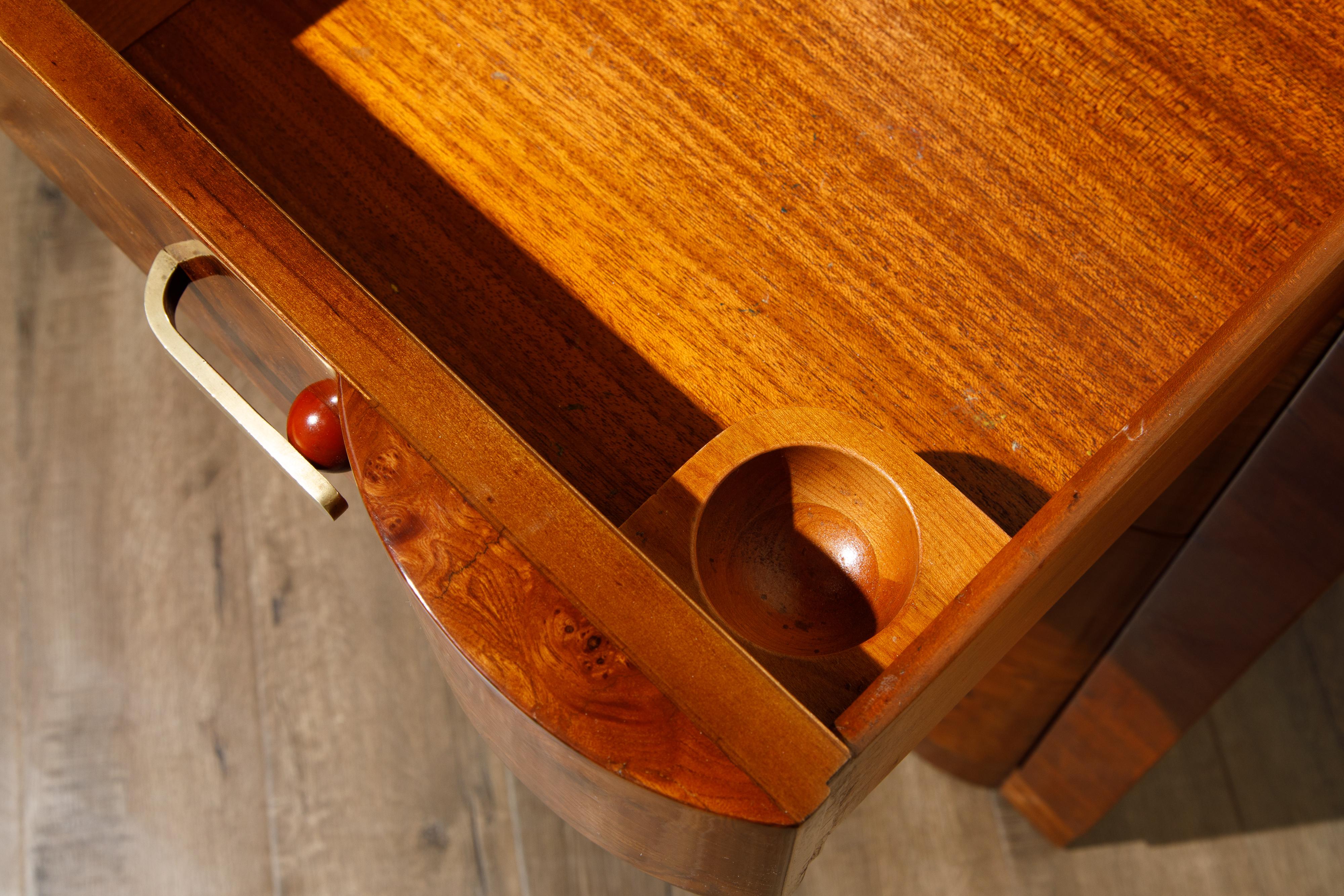 Burlwood Secretary Desk Dresser and Chest of Drawers Set in French Polish, 1930s 9