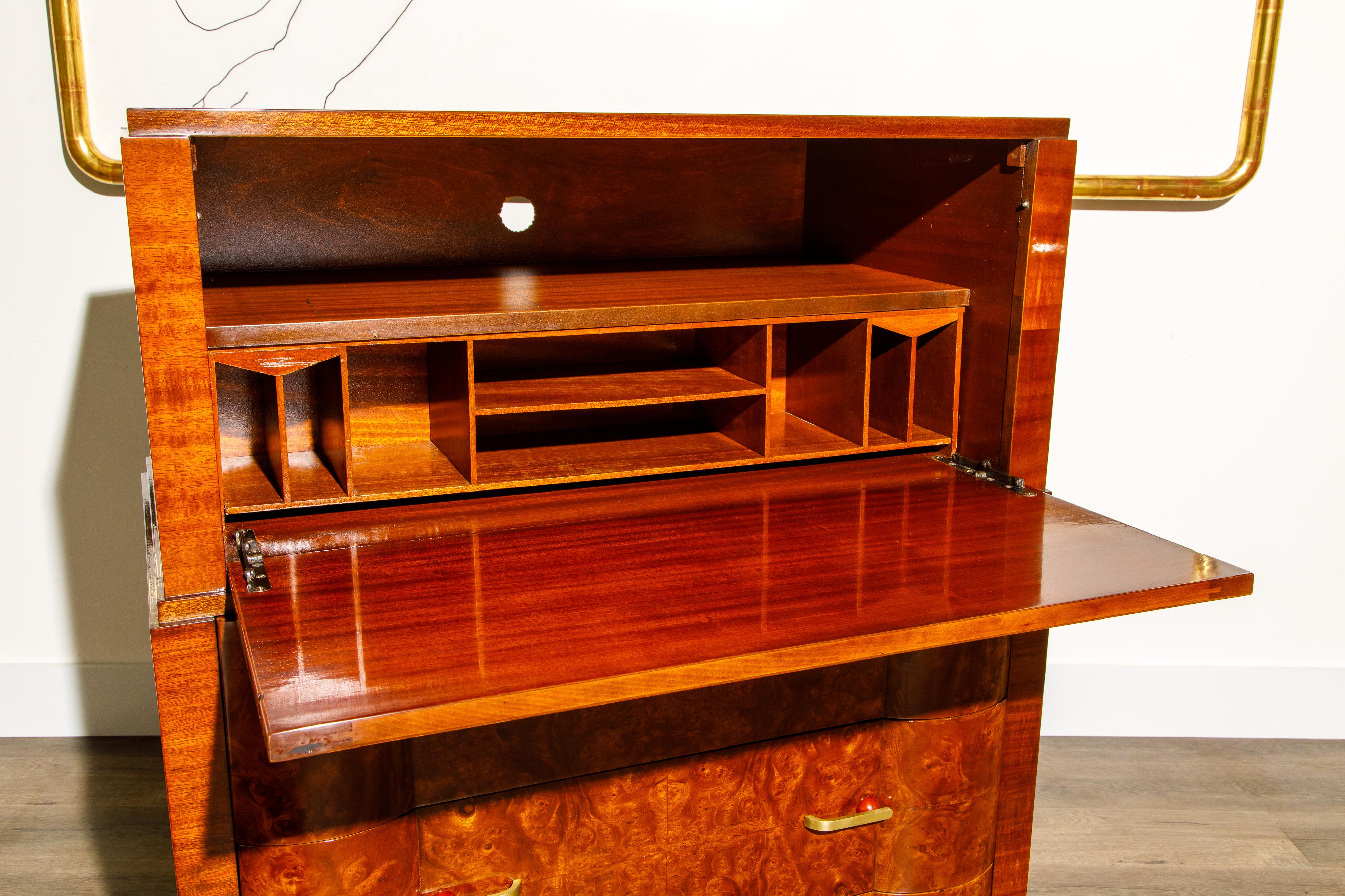 Burlwood Secretary Desk Dresser and Chest of Drawers Set in French Polish, 1930s 2